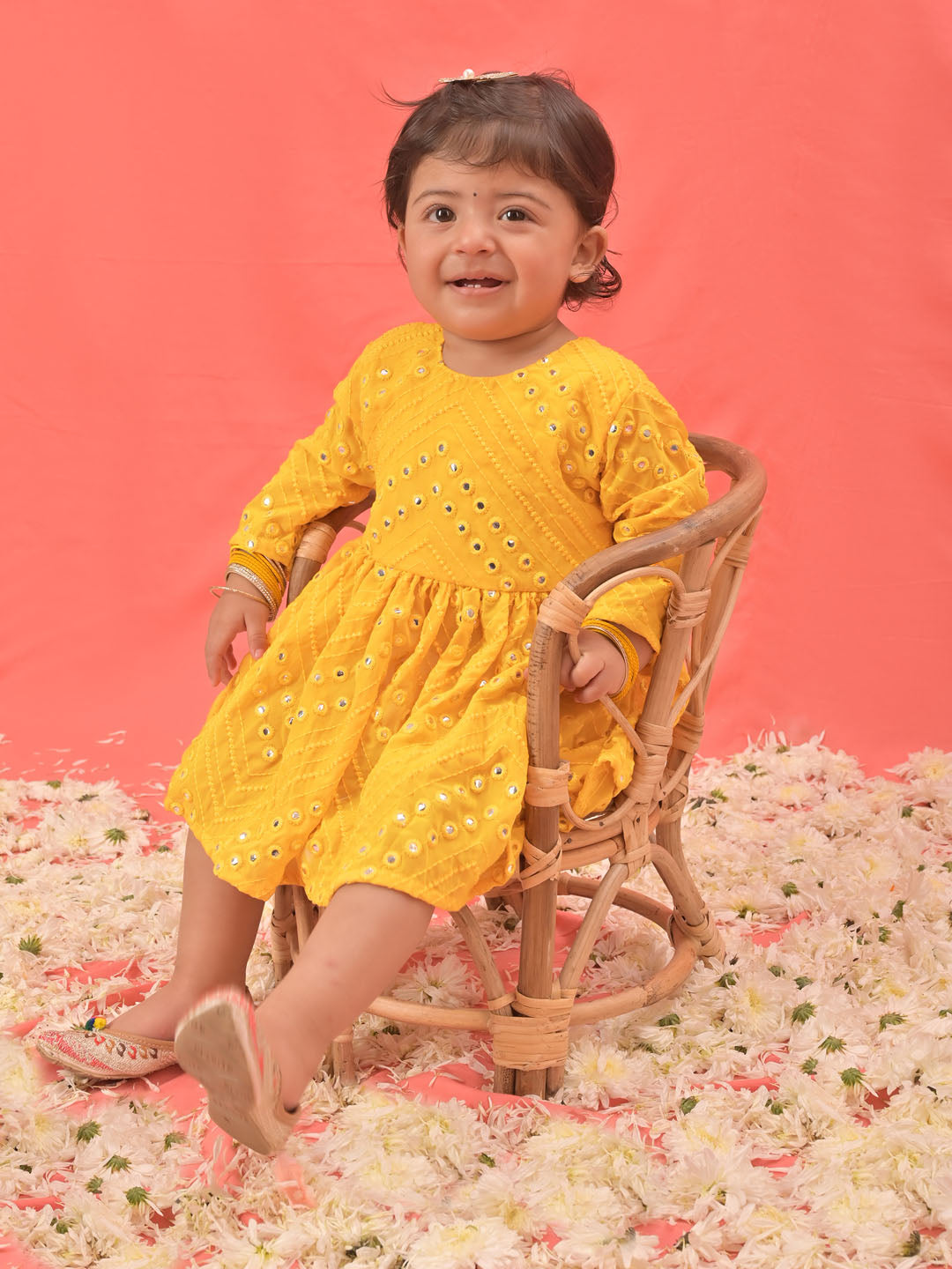 VASTRAMAY SISHU Girl's Yellow Mirror Kurta - qivii