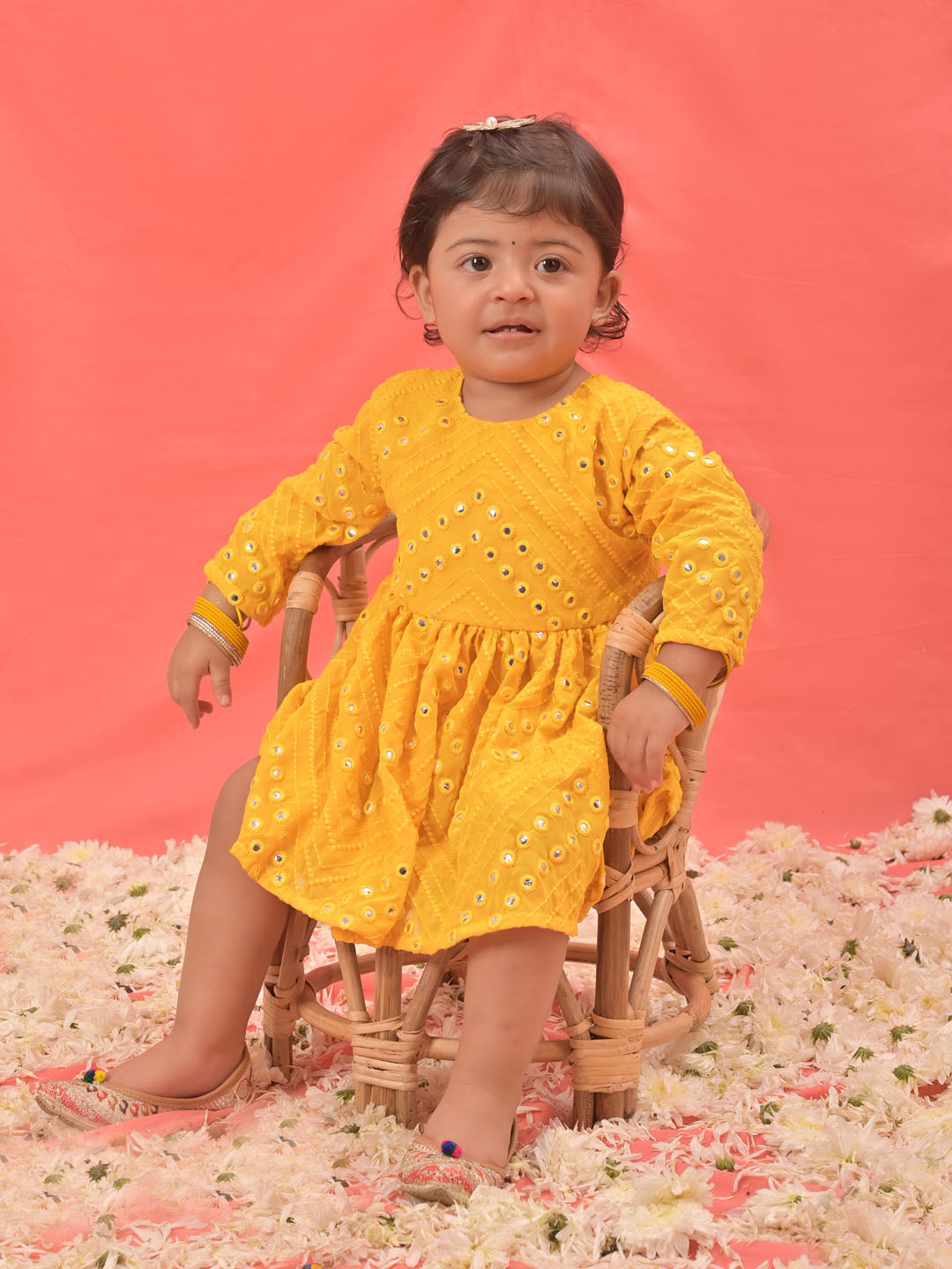 VASTRAMAY SISHU Girl's Yellow Mirror Kurta - qivii