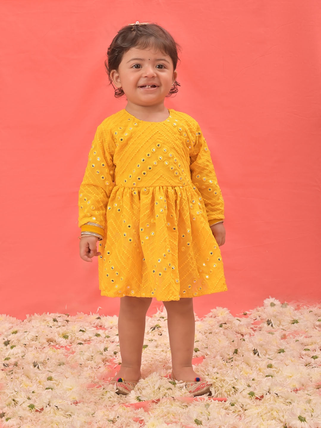VASTRAMAY SISHU Girl's Yellow Mirror Kurta - qivii