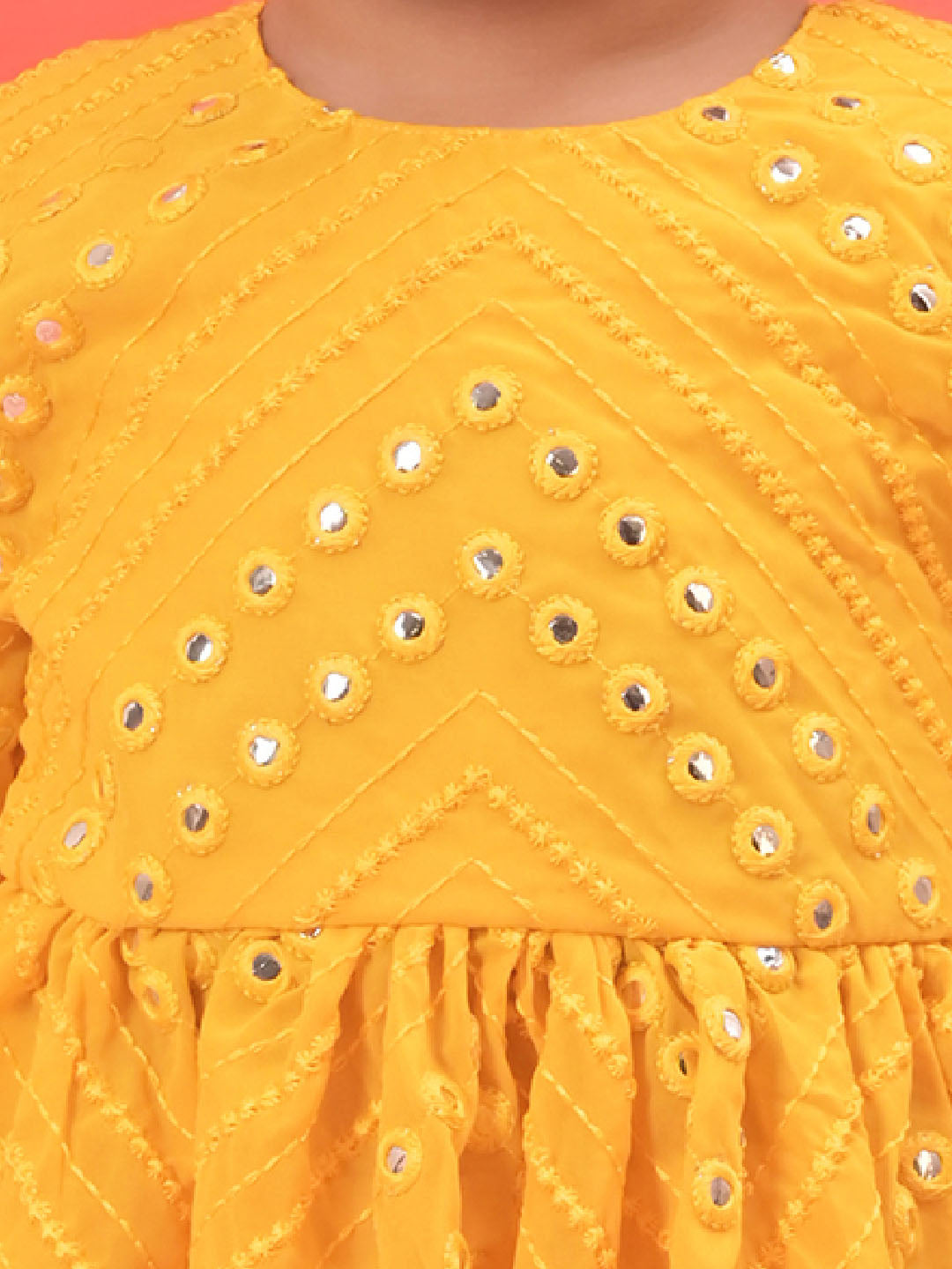 VASTRAMAY SISHU Girl's Yellow Mirror Kurta Pyjama Set - qivii