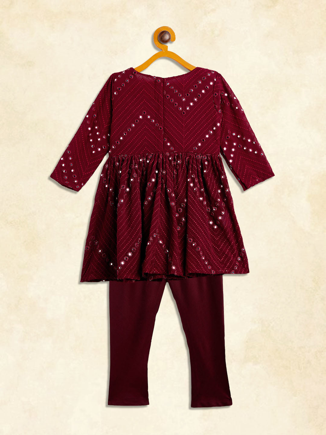 VASTRAMAY SISHU Girl's Maroon Mirror Kurta Pyjama Set - qivii