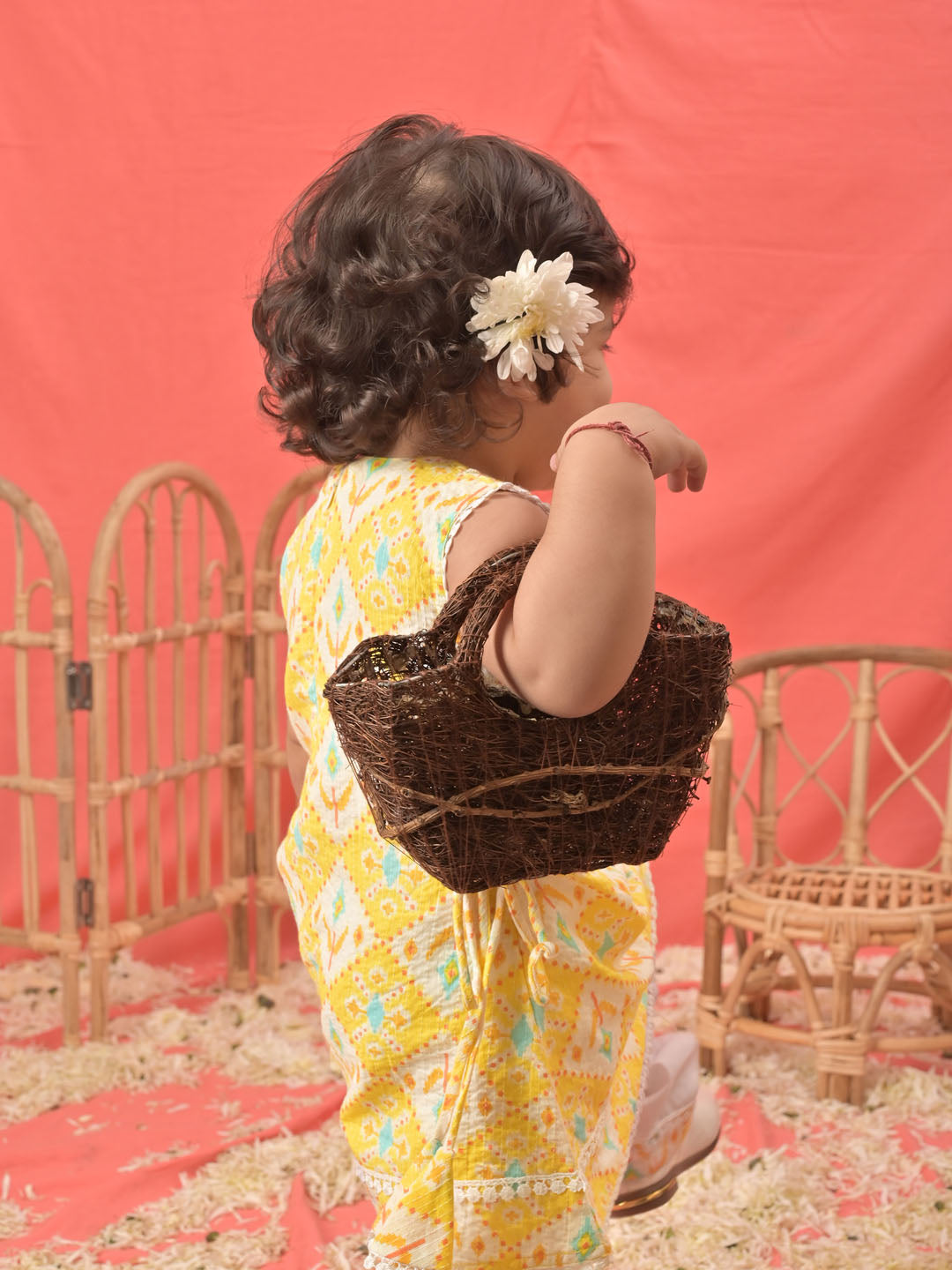 VASTRAMAY Girls Yellow Ikaat print A-Line Kurta Pyjama Set - qivii