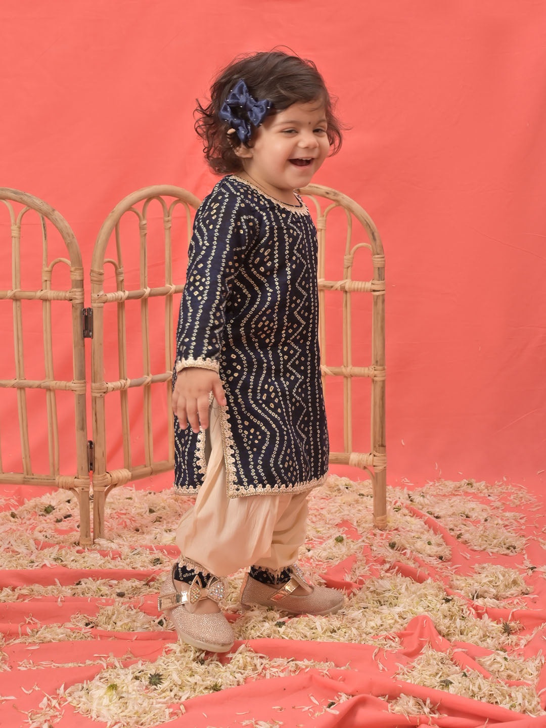 VASTRAMAY SISHU Girls Navy Blue Bandhni Print Kurta And Patiala Set - qivii