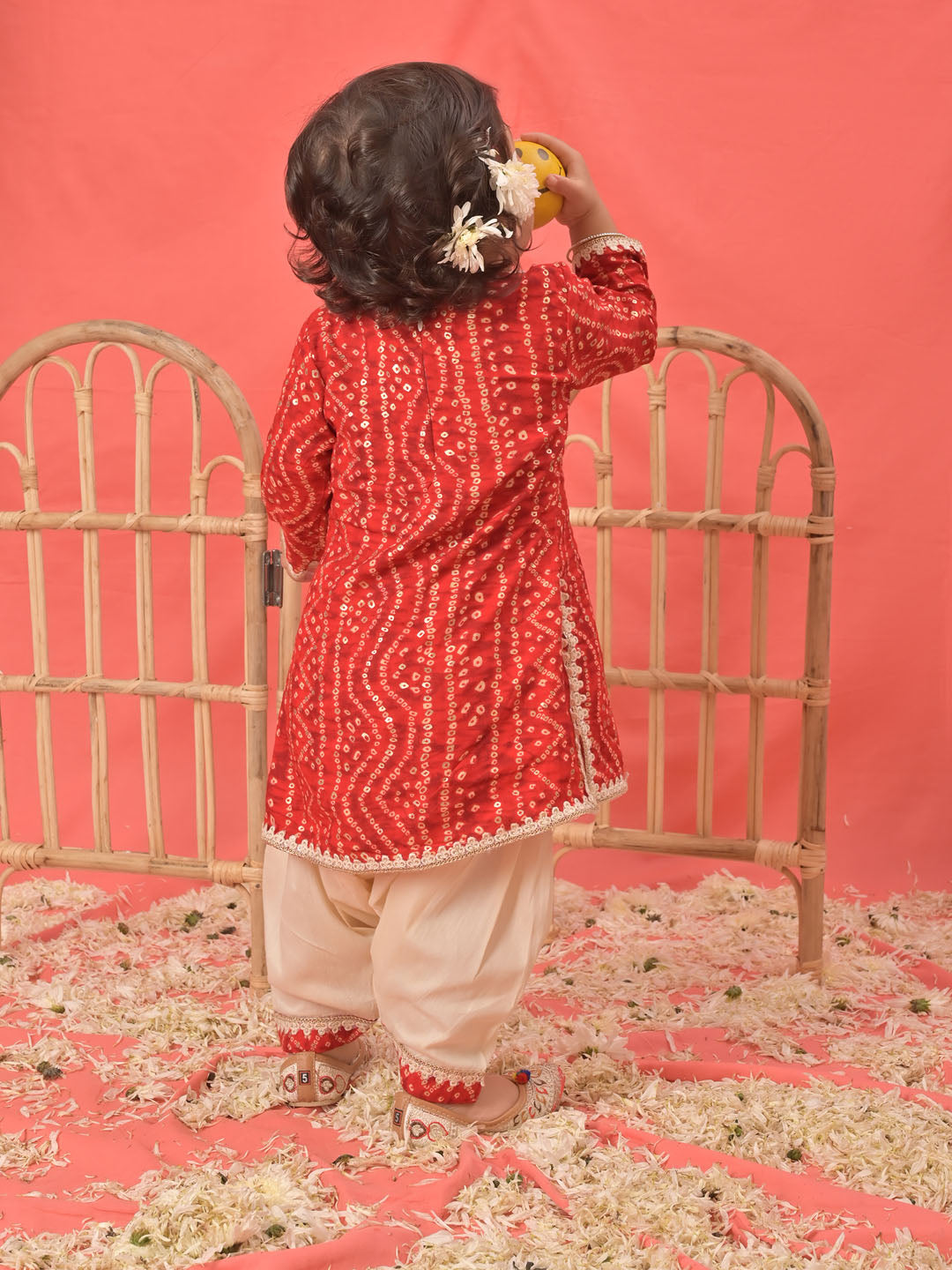 VASTRAMAY Girls Red Bandhni Print Kurta And Patiala Set - qivii