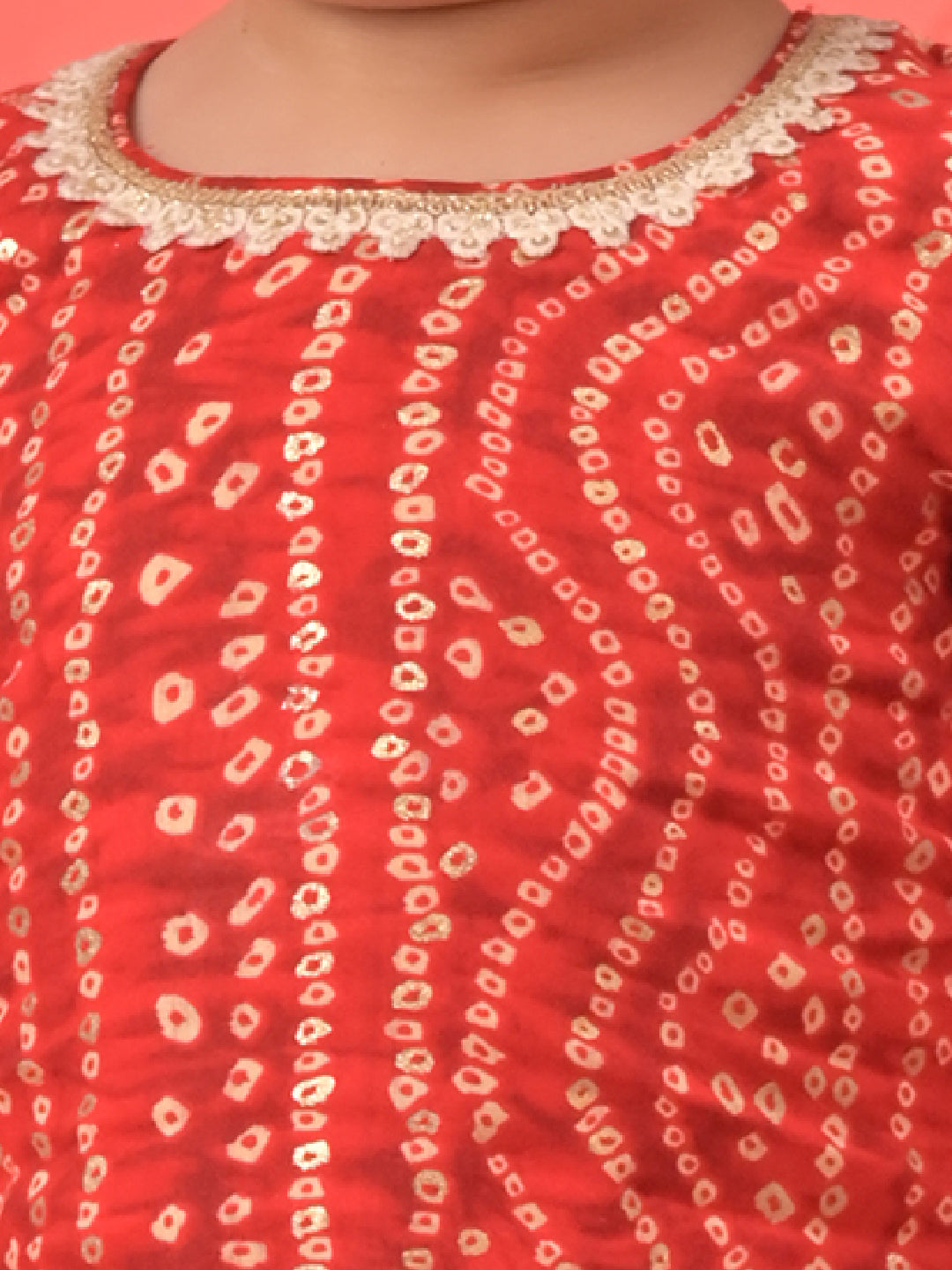 VASTRAMAY Girls Red Bandhni Print Kurta And Patiala Set - qivii