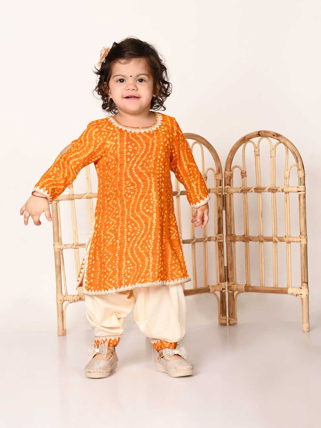 VASTRAMAY Girls yellow Bandhni Print Kurta And Patiala Set - qivii