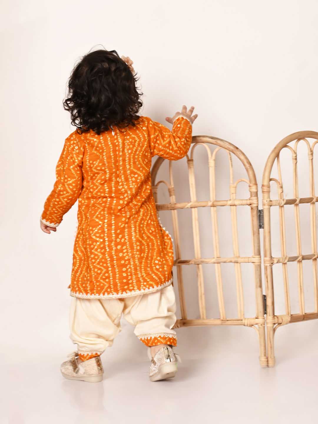 VASTRAMAY Girls yellow Bandhni Print Kurta And Patiala Set - qivii