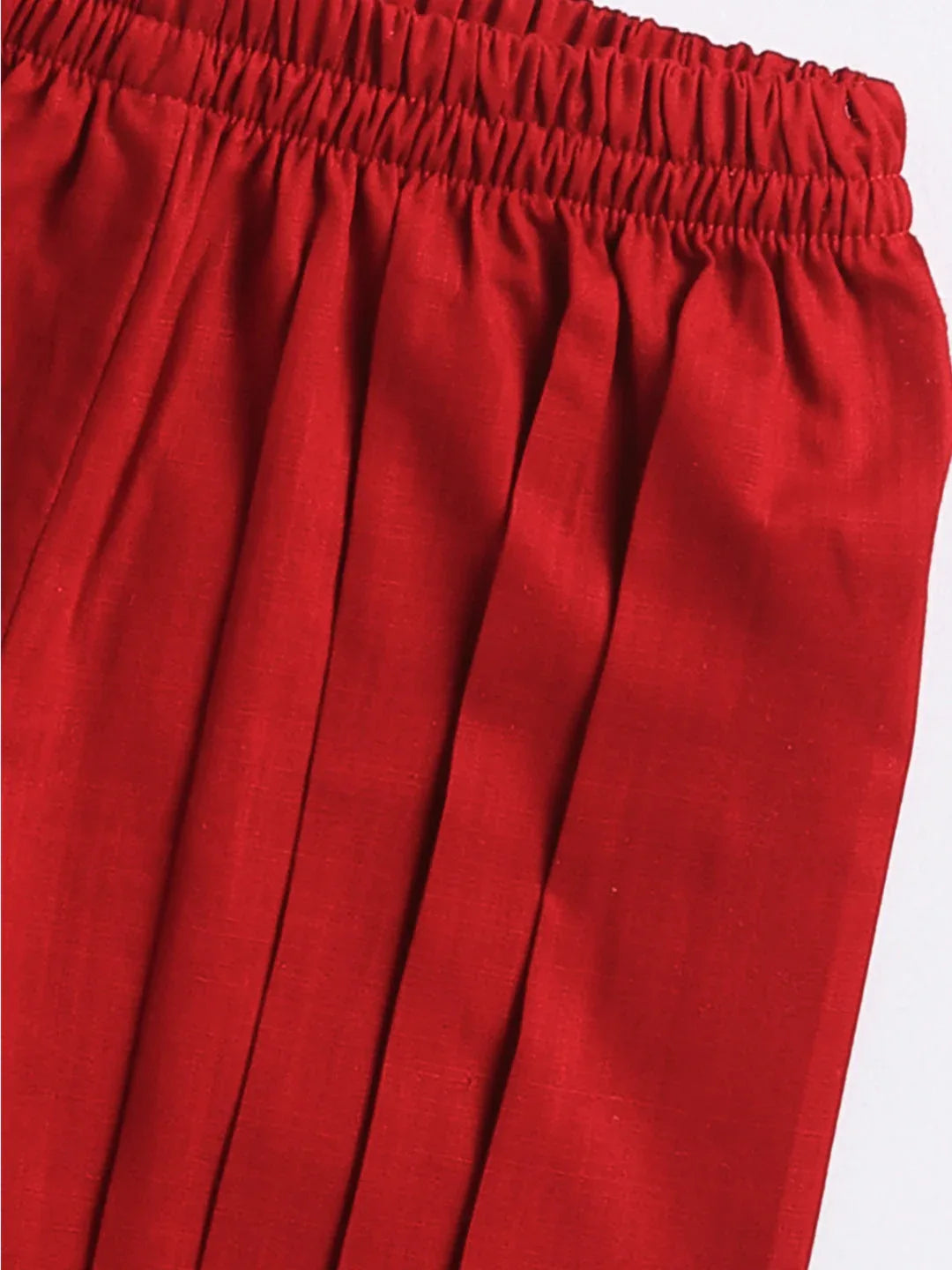 Girl's' Aqua Base Red Kurta And Pant Set