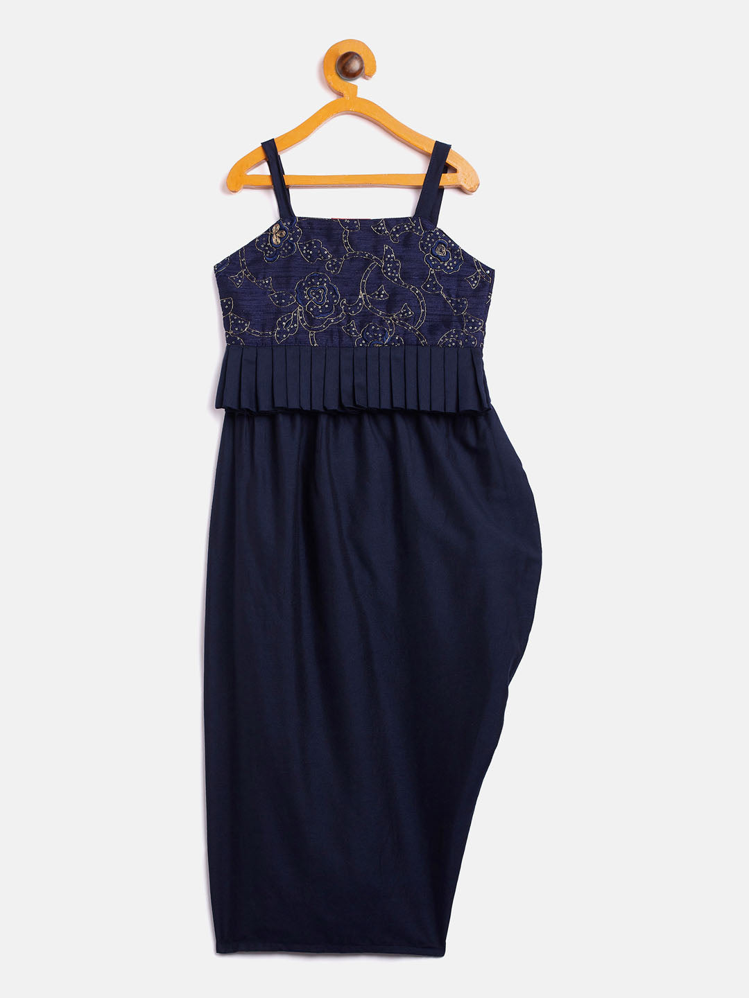 VASTRAMAY SISHU Girl's Navy Blue Draped Skirt With Crop Top - qivii