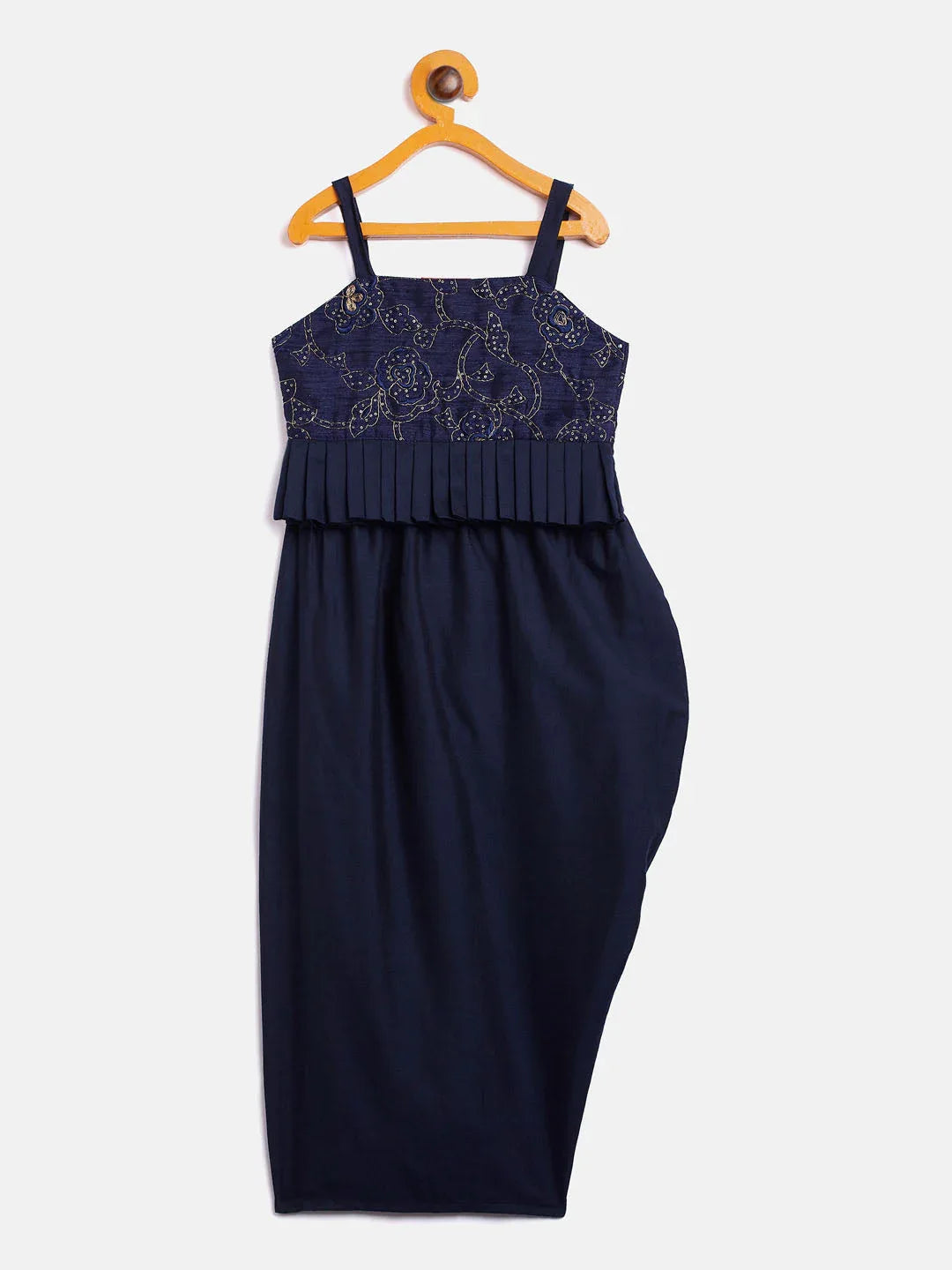 Sishu Girl's Navy Blue Draped Skirt With Crop Top