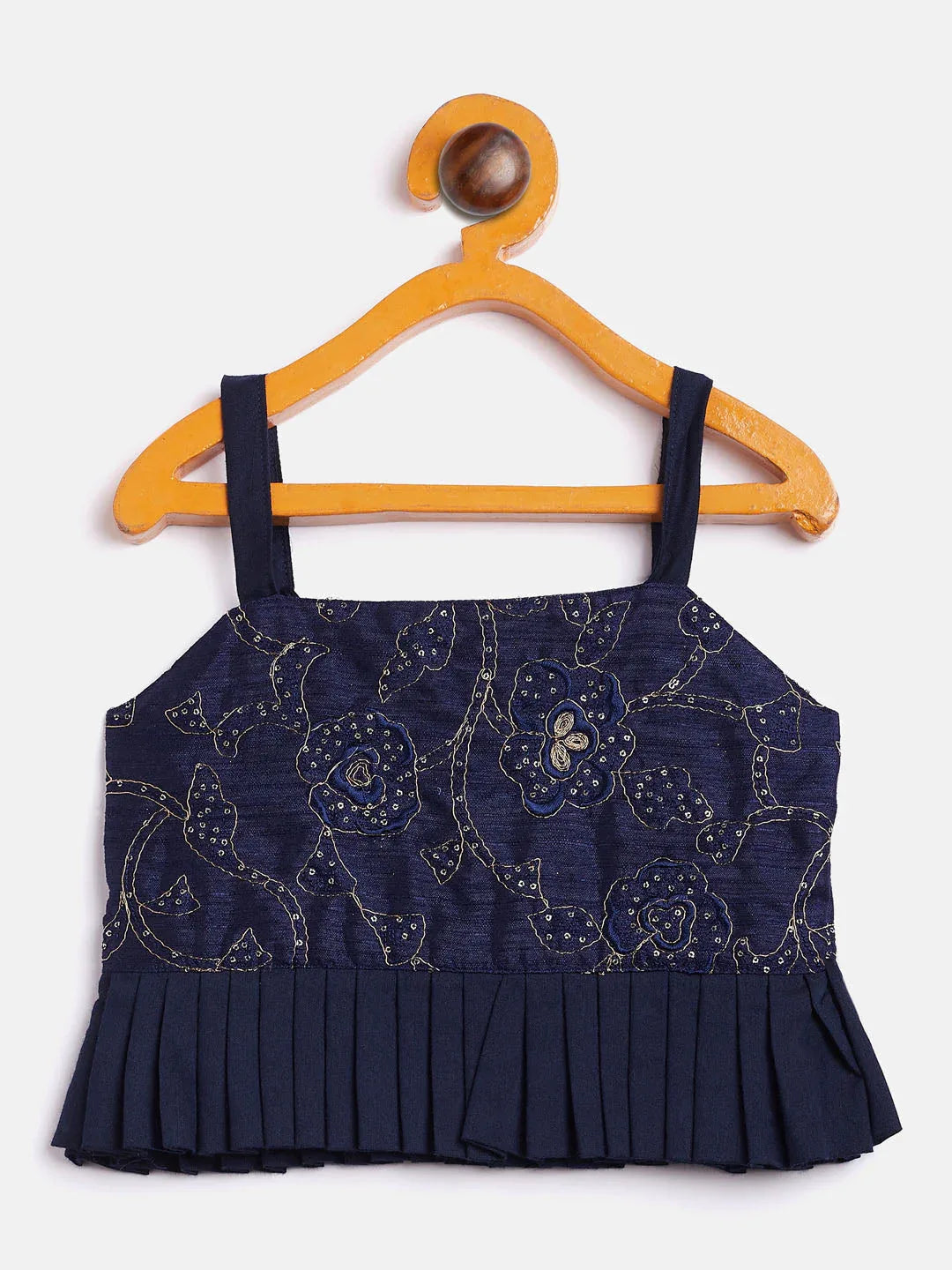 Sishu Girl's Navy Blue Draped Skirt With Crop Top