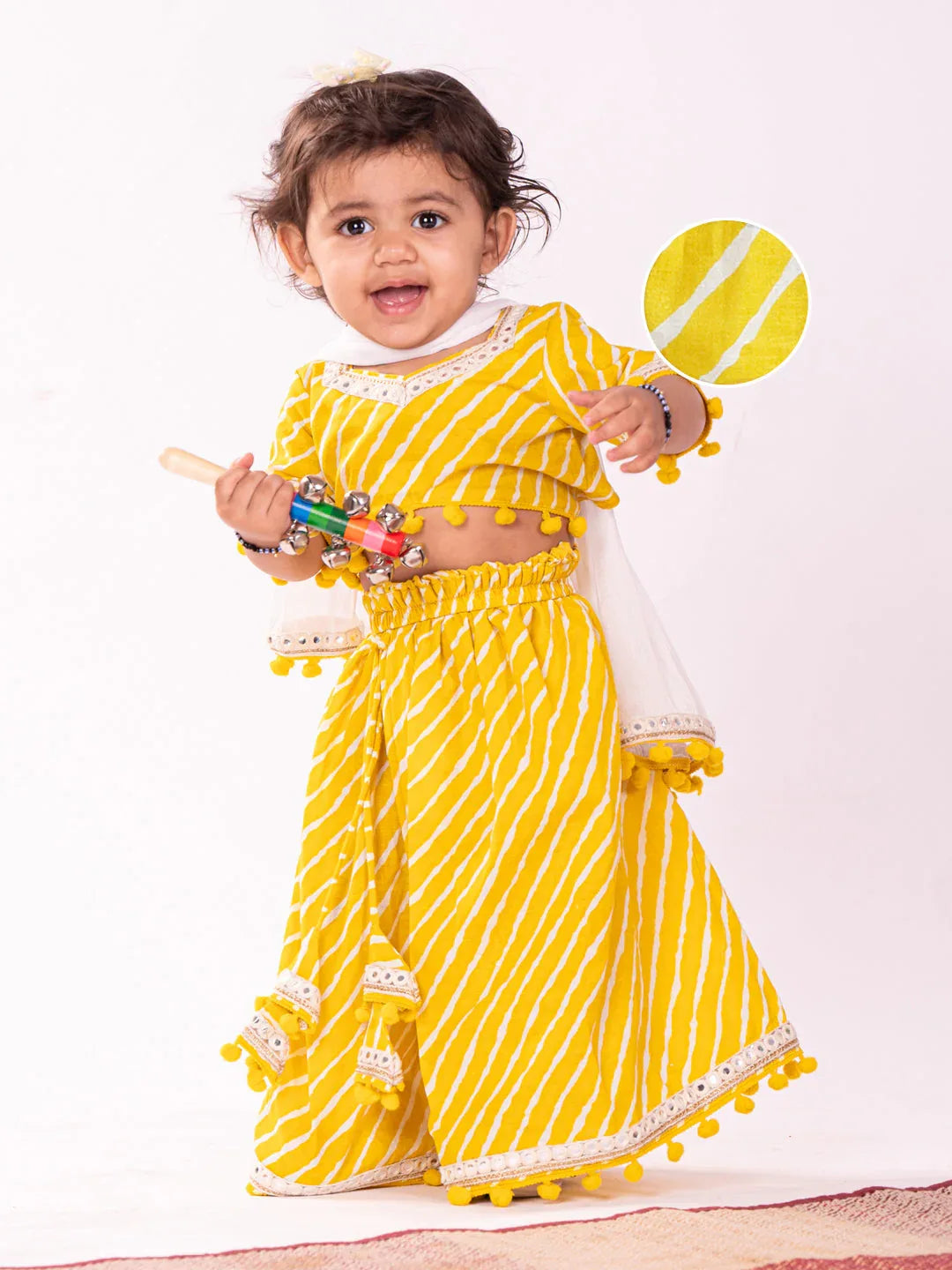 Girl's' Yellow Lehenga Choli With Dupatta