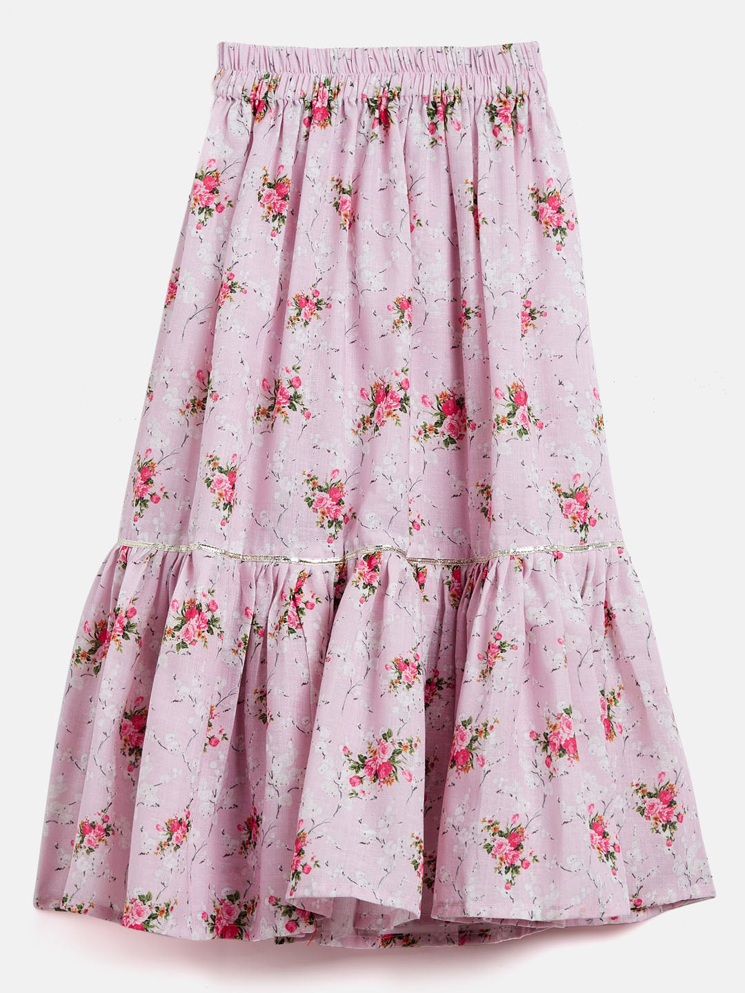 VASTRAMAY SISHU Girl's Printed Linen Crop Top And Ruffle Skirt Set - qivii