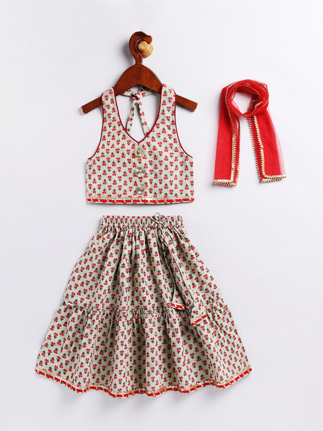 VASTRAMAY Girls' Mint Green Lehenga Choli With Dupatta - qivii