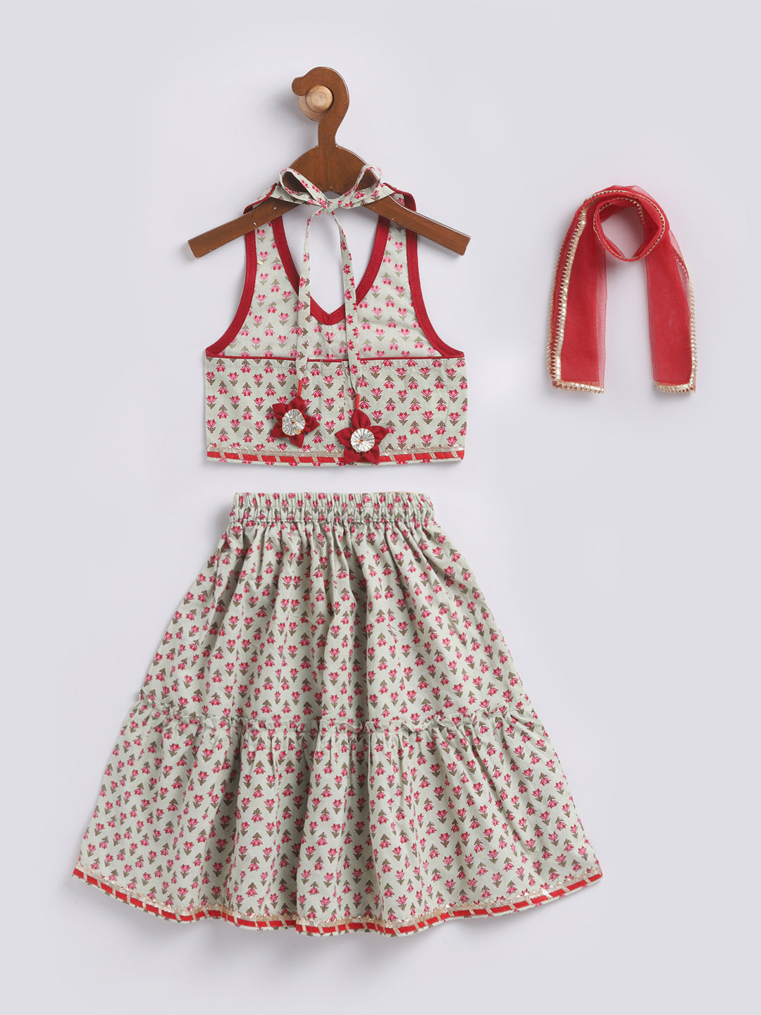 VASTRAMAY Girls' Mint Green Lehenga Choli With Dupatta - qivii