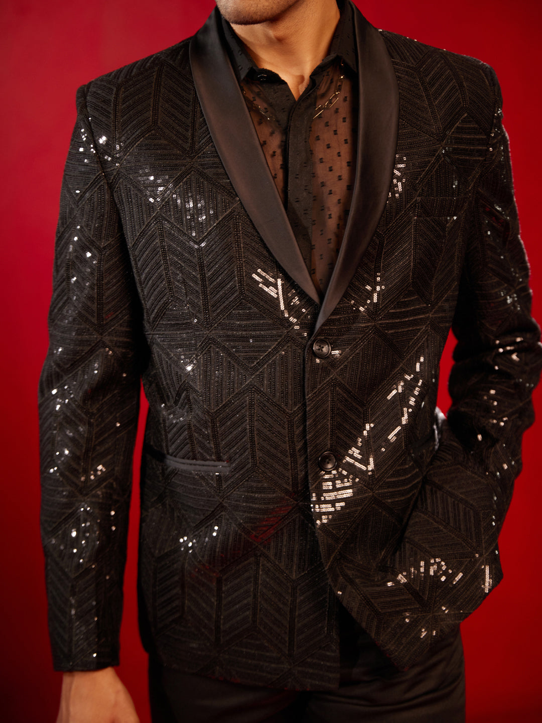 Men's Black Embellished Blazer