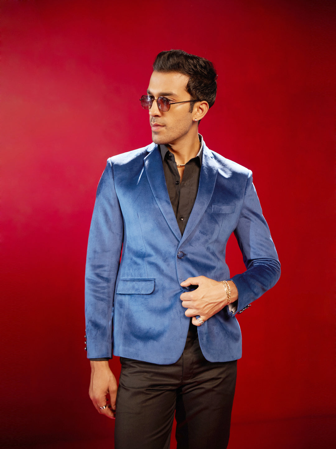 Men's Navy Blue Velvet Fancy Blazer