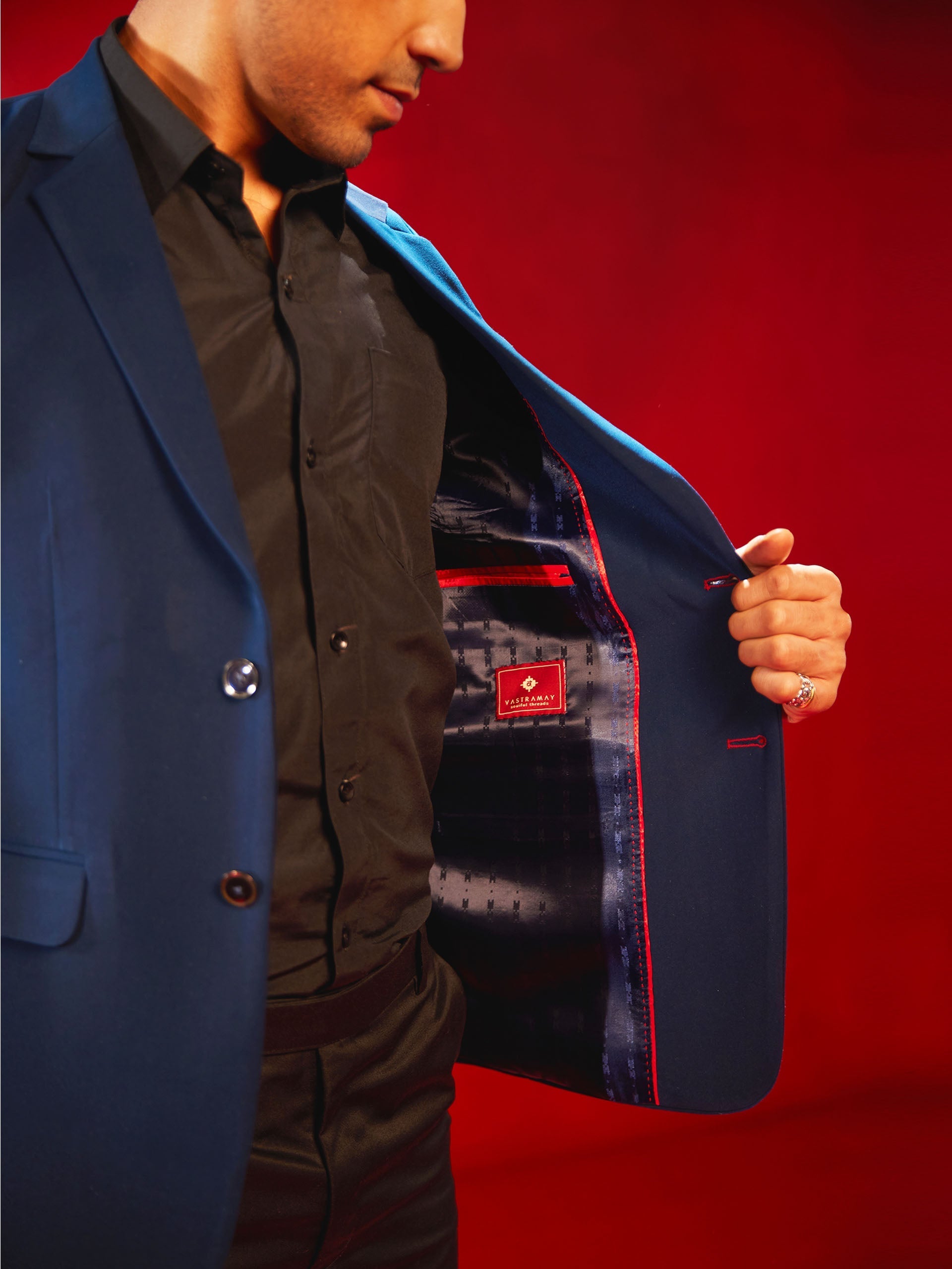 Men's Navy Blue Silk Blend Blazer