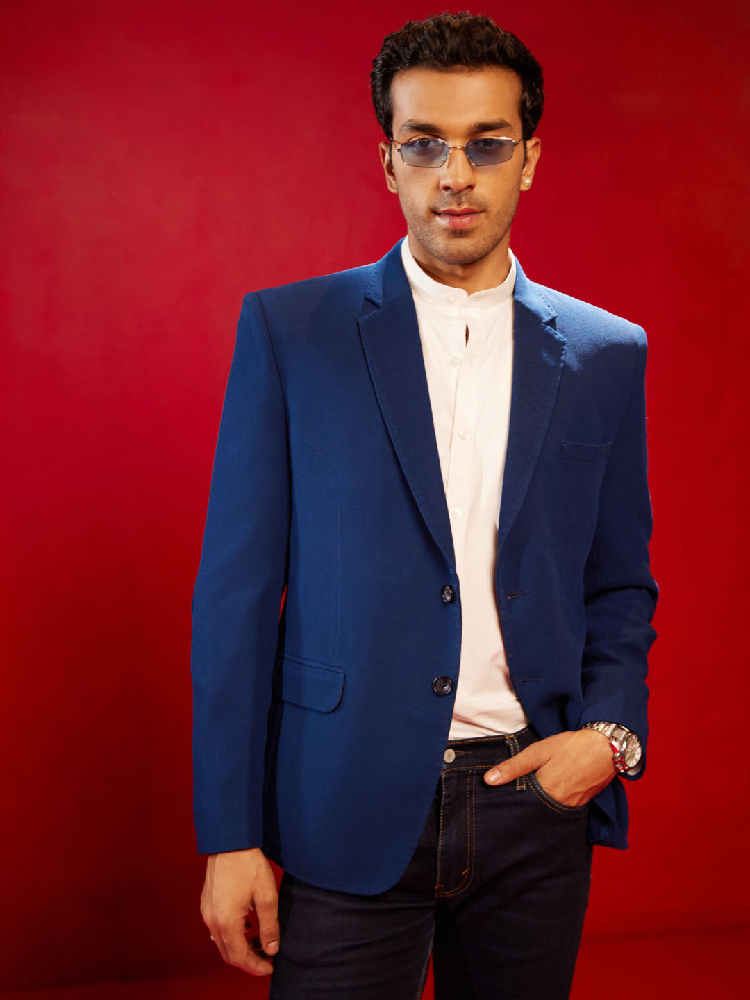 Men's Navy Blue Silk Blend Blazer