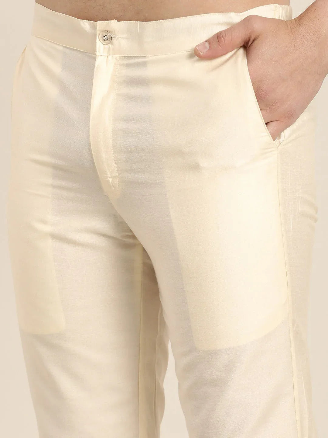 Men's Cream Mirror Indo Western Sherwani With Pant Set