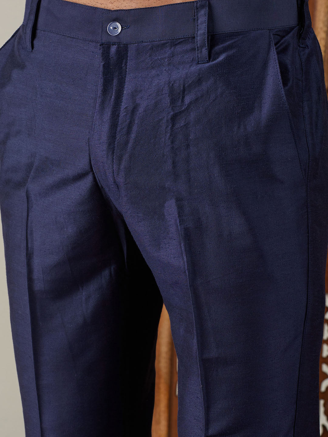 Men's Navy Blue Jacquard Sherwani With Kurta Pant Set