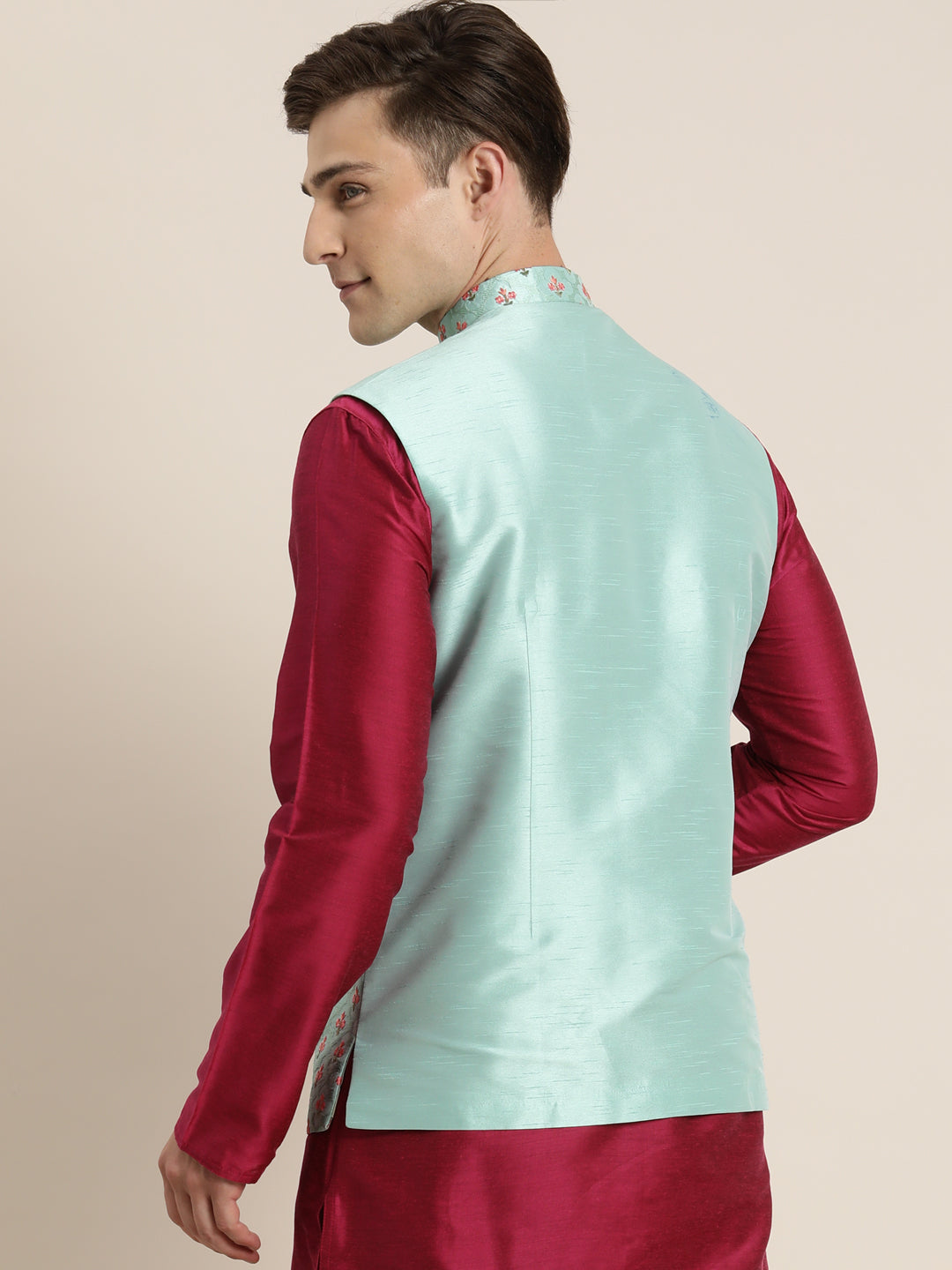 Men's Green Embroidered Ethnic Jacket