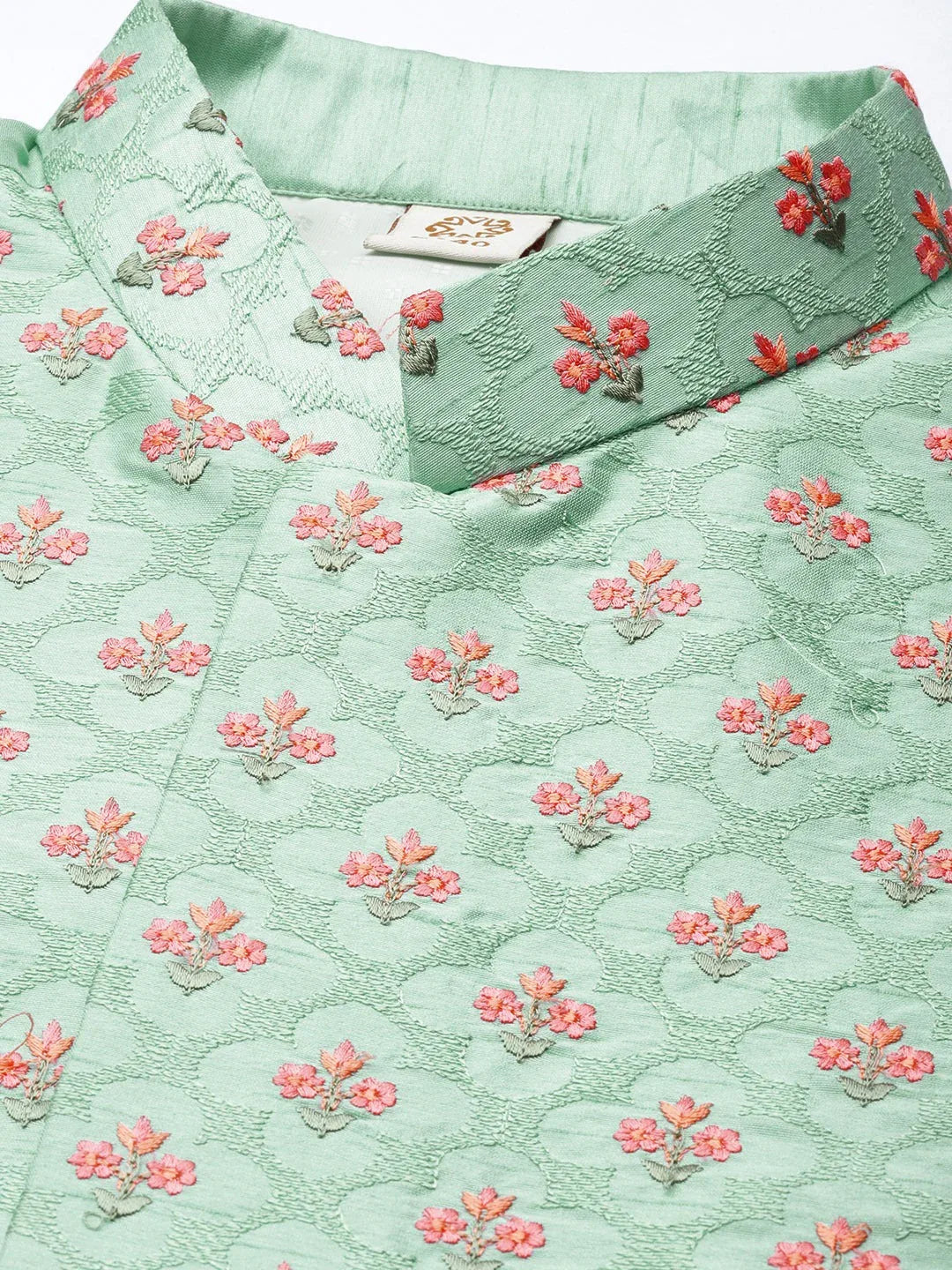Men's Light Green Nerhu Jacket With Dark Pink Kurta Pyjama Set