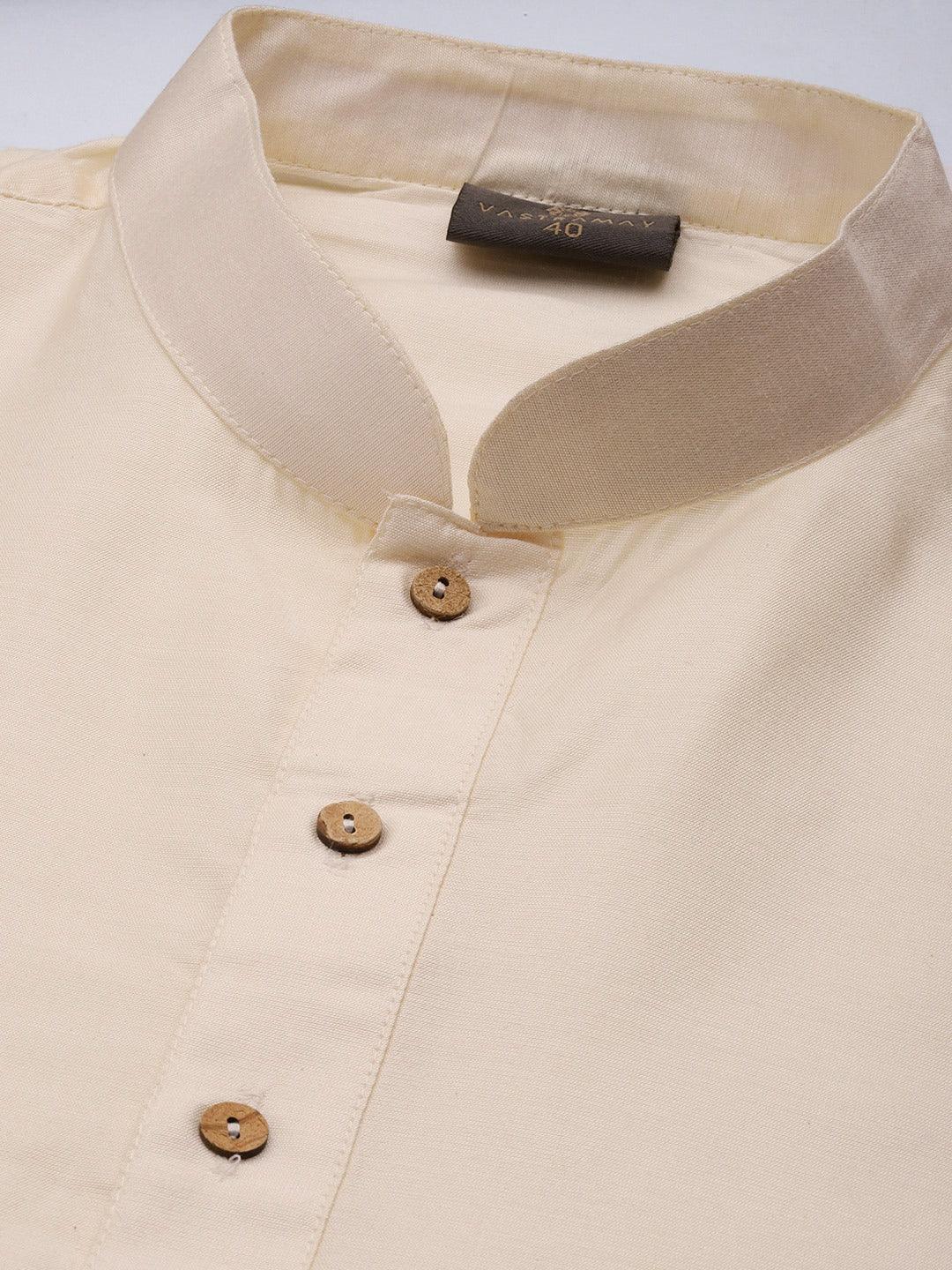 Men's Beige Mirror Work Kurta With Churidar With Ethnic Jacket