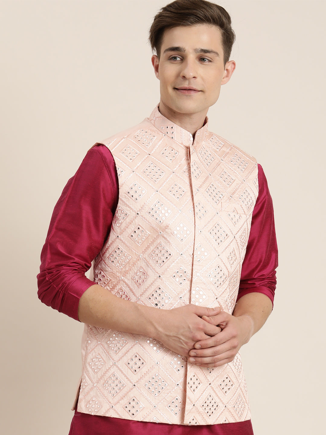 Men's Pink Ethnic Jacket
