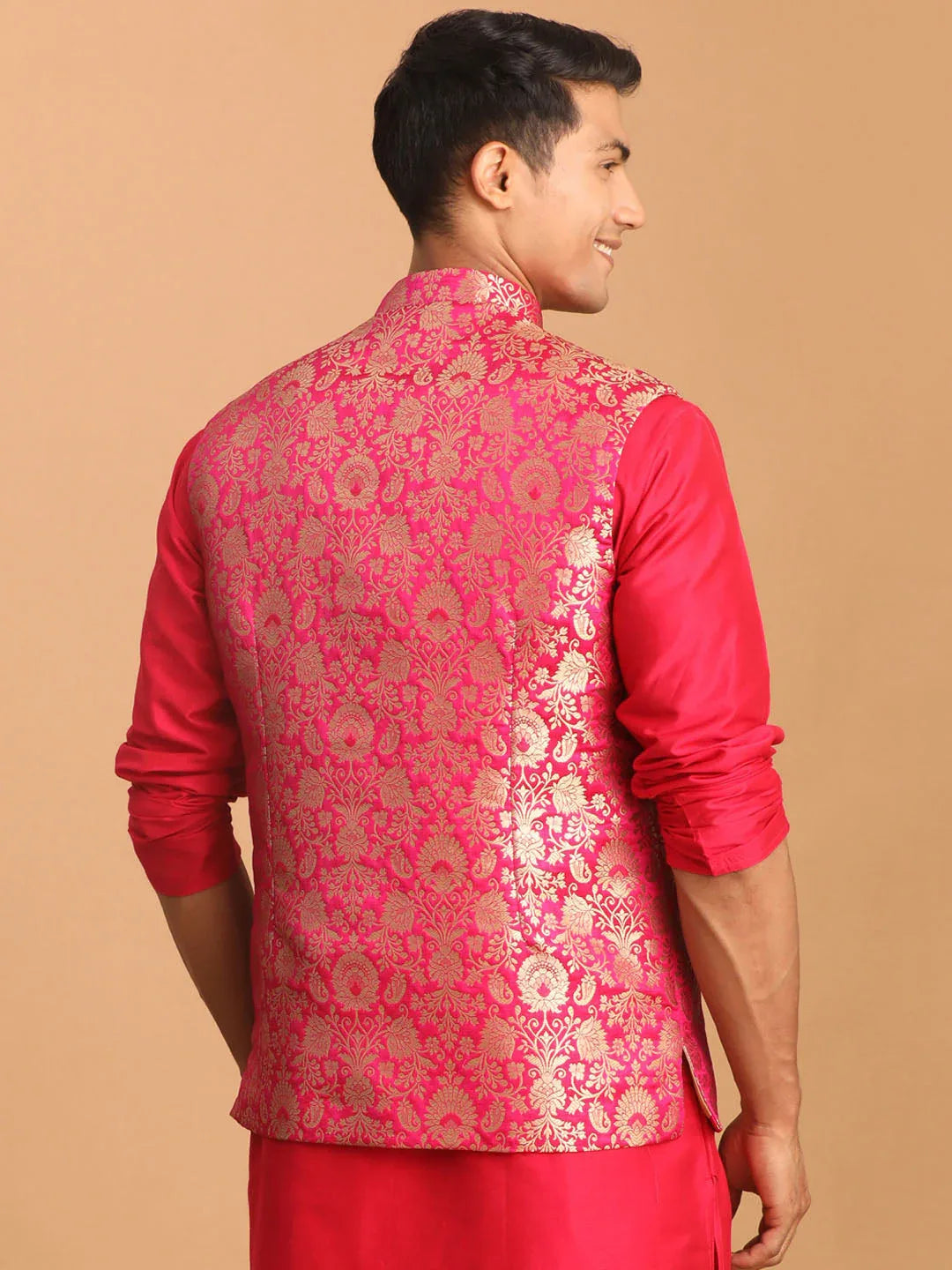 Men's Valentino Pink Flower Motif Jacquard Nehru Jacket