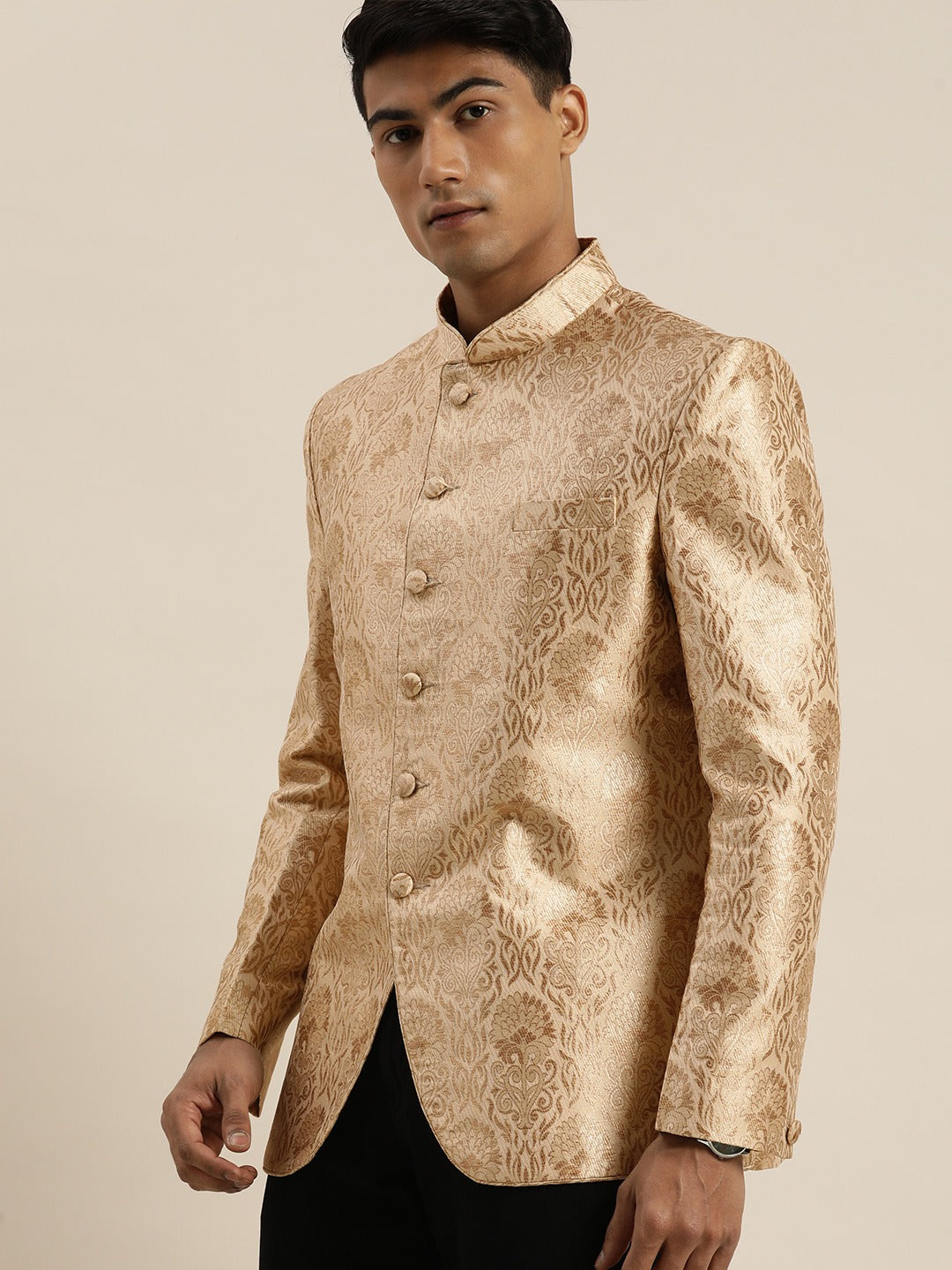 Men's Rose Gold Ethnic Woven Jodhpuri