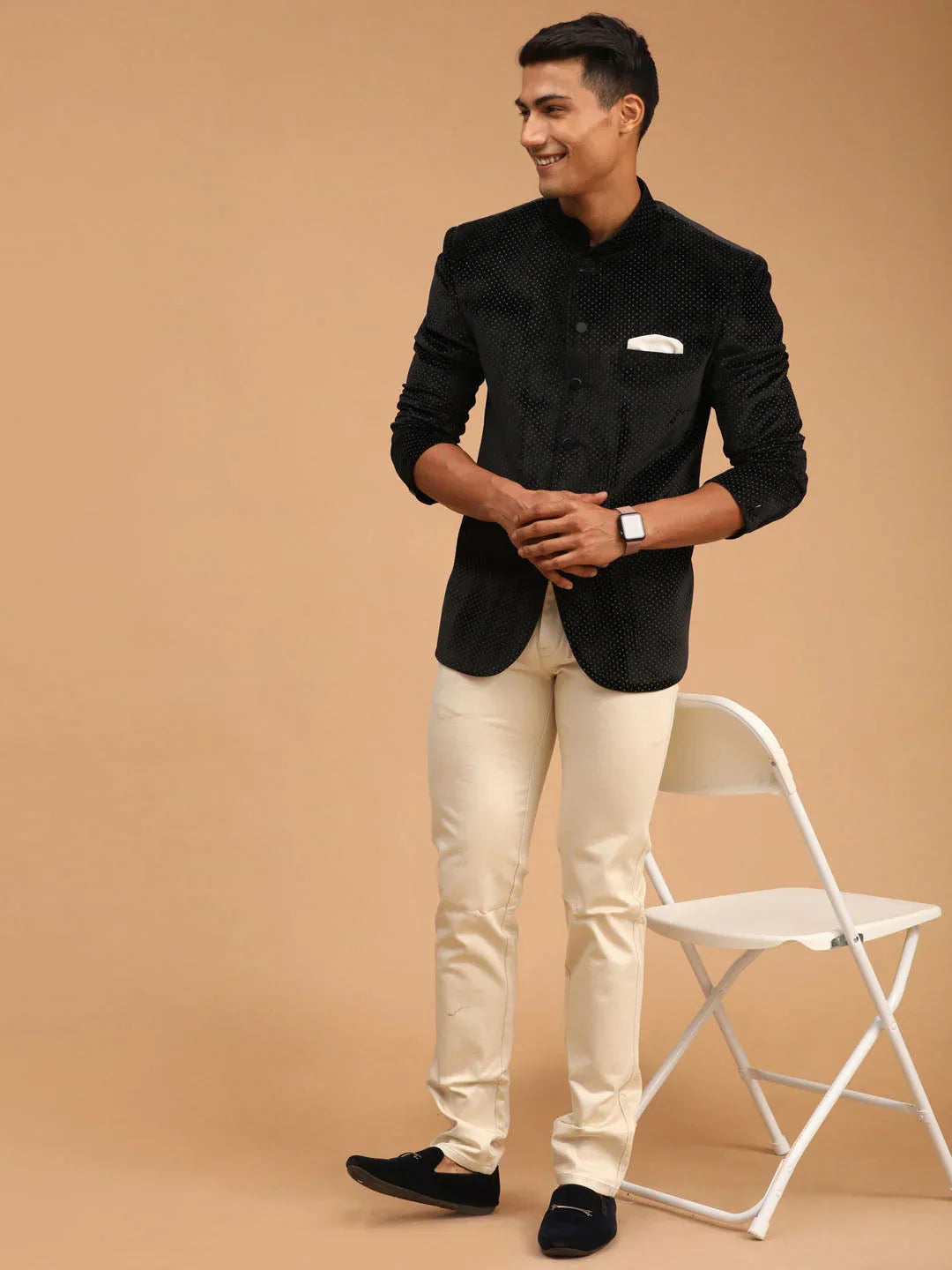 Men's Black Polka Dot Printed Velvet Jodhpuri
