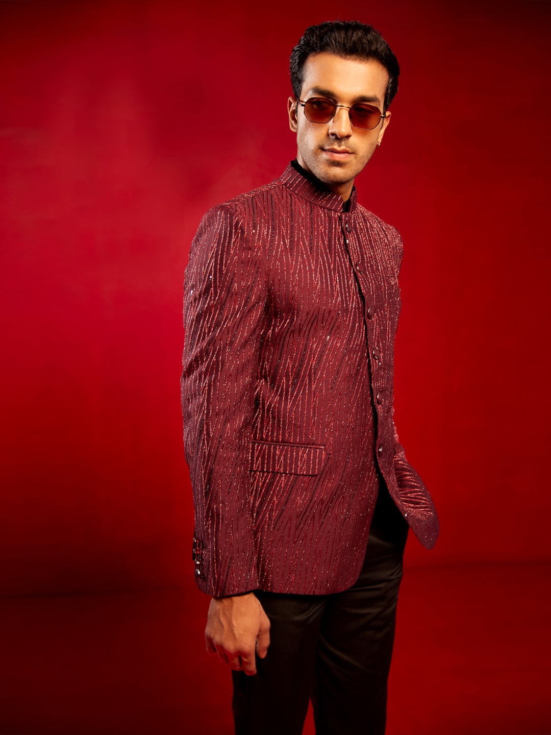 Men's Maroon Sequined Jodhpuri