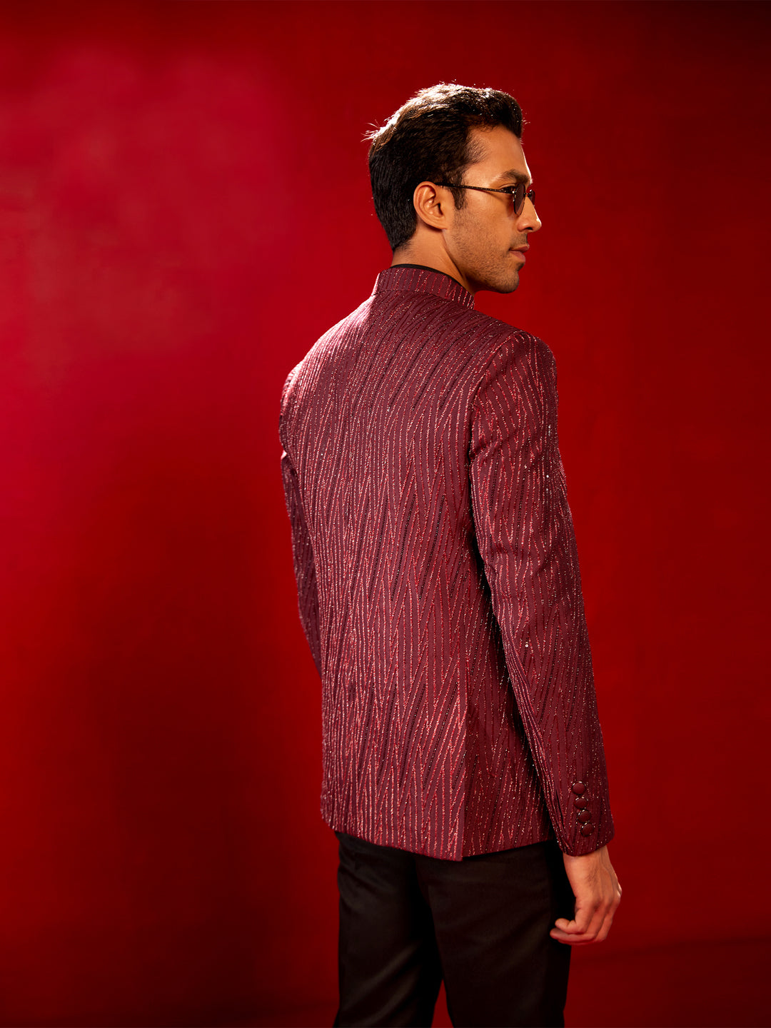 Men's Maroon Sequined Jodhpuri