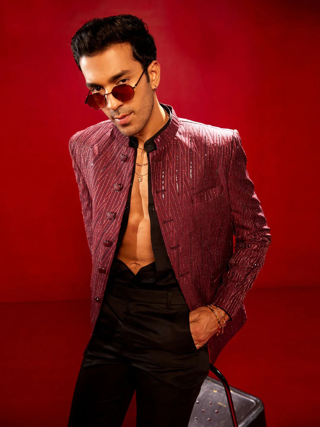Men's Maroon Sequined Jodhpuri