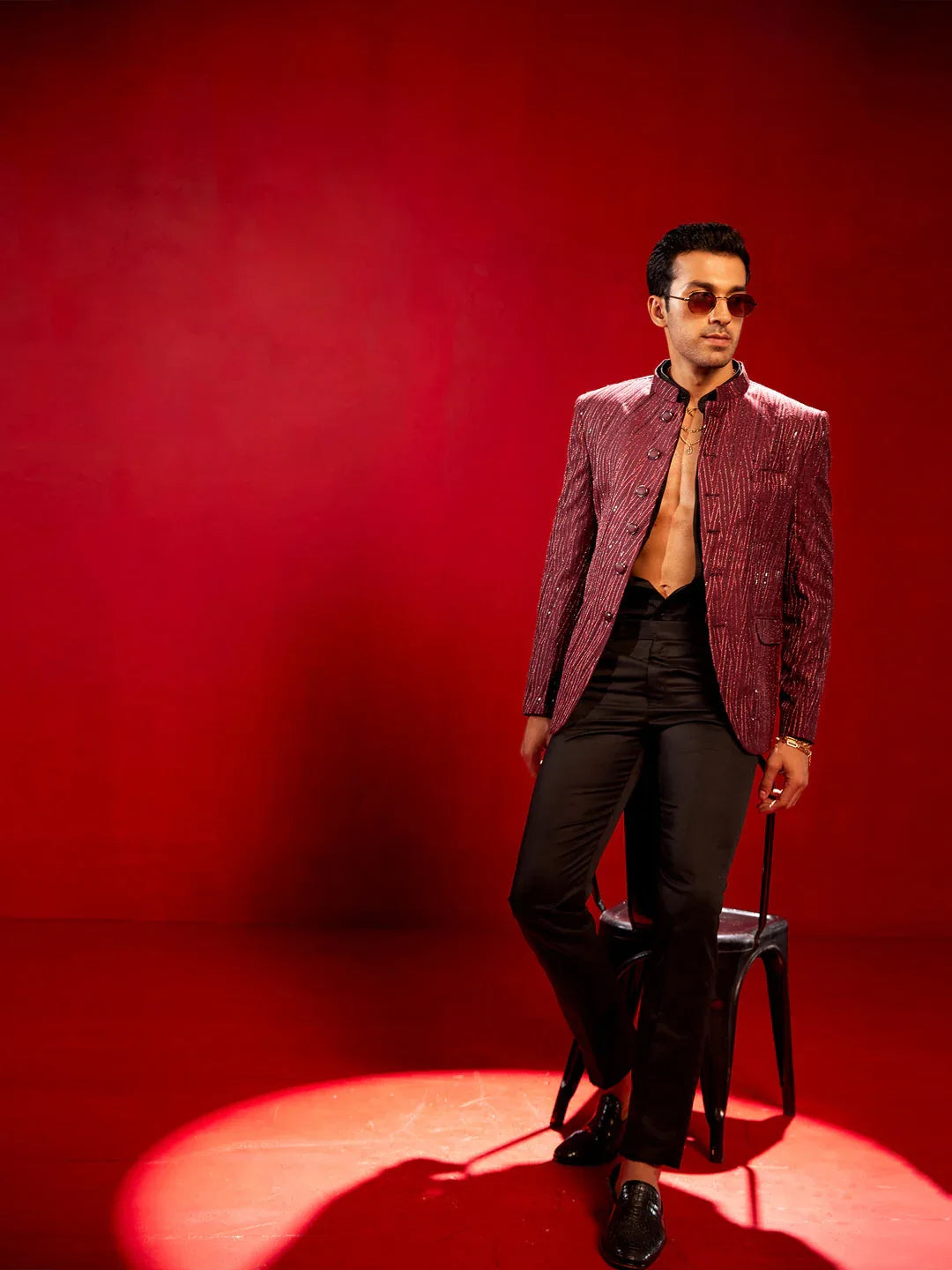 Men's Maroon Sequined Jodhpuri