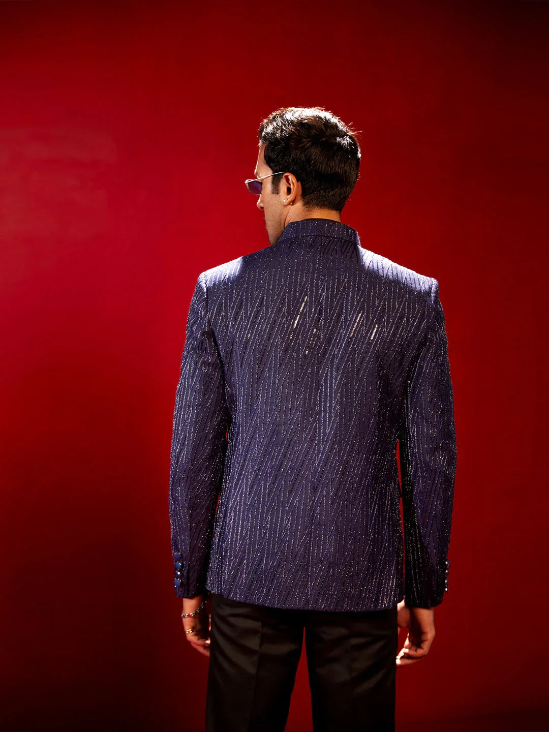 Men's Navy Blue Sequined Jodhpuri