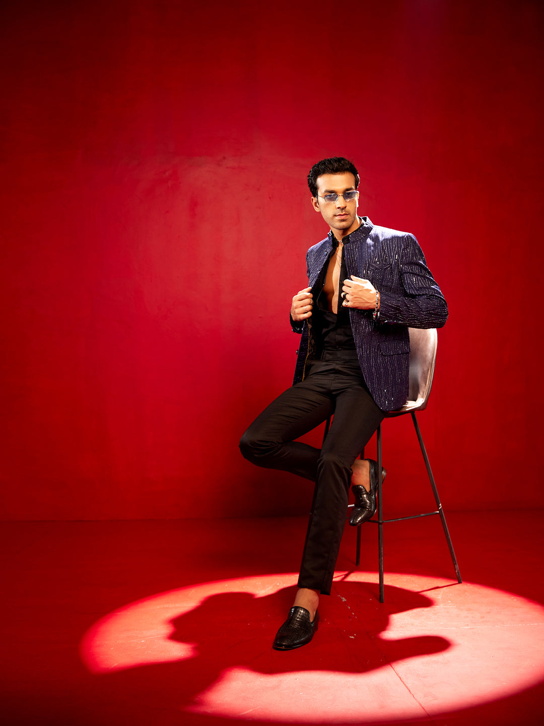 Men's Navy Blue Sequined Jodhpuri