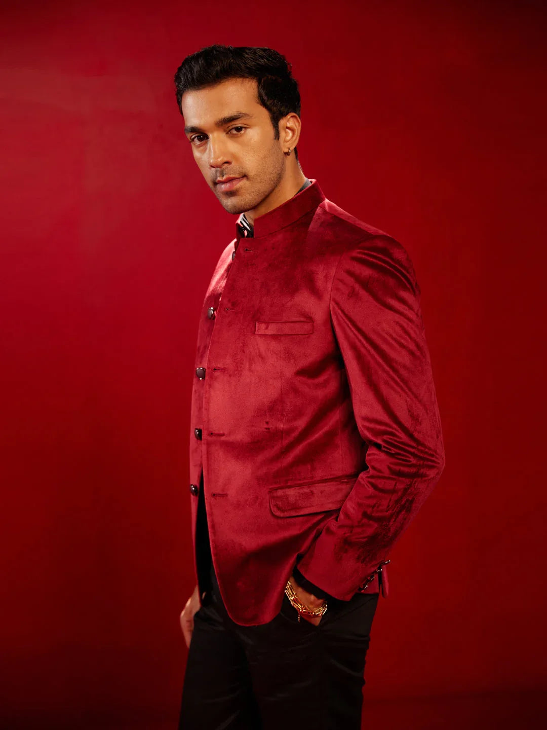 Men's Maroon Velvet Jodhpuri