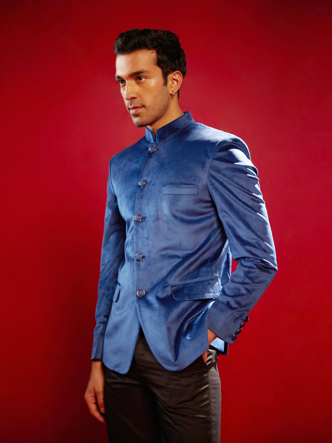 Men's Navy Blue Velvet Jodhpuri