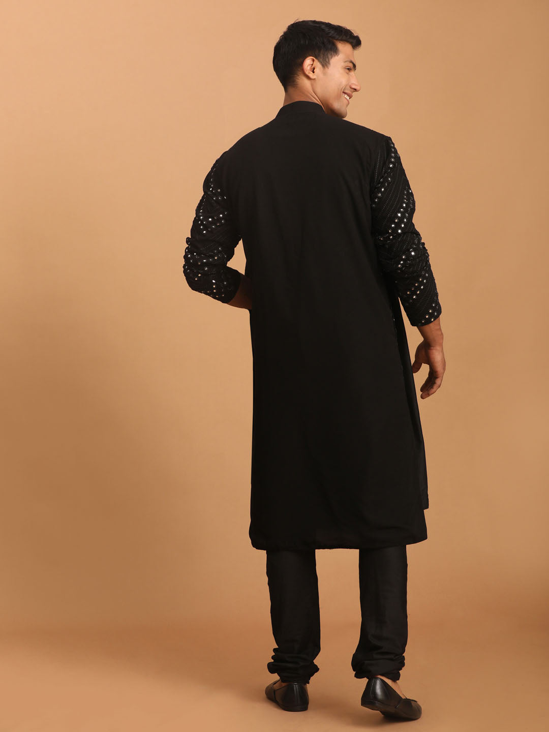 Men's Black Mirror Kurta Pyjama Set