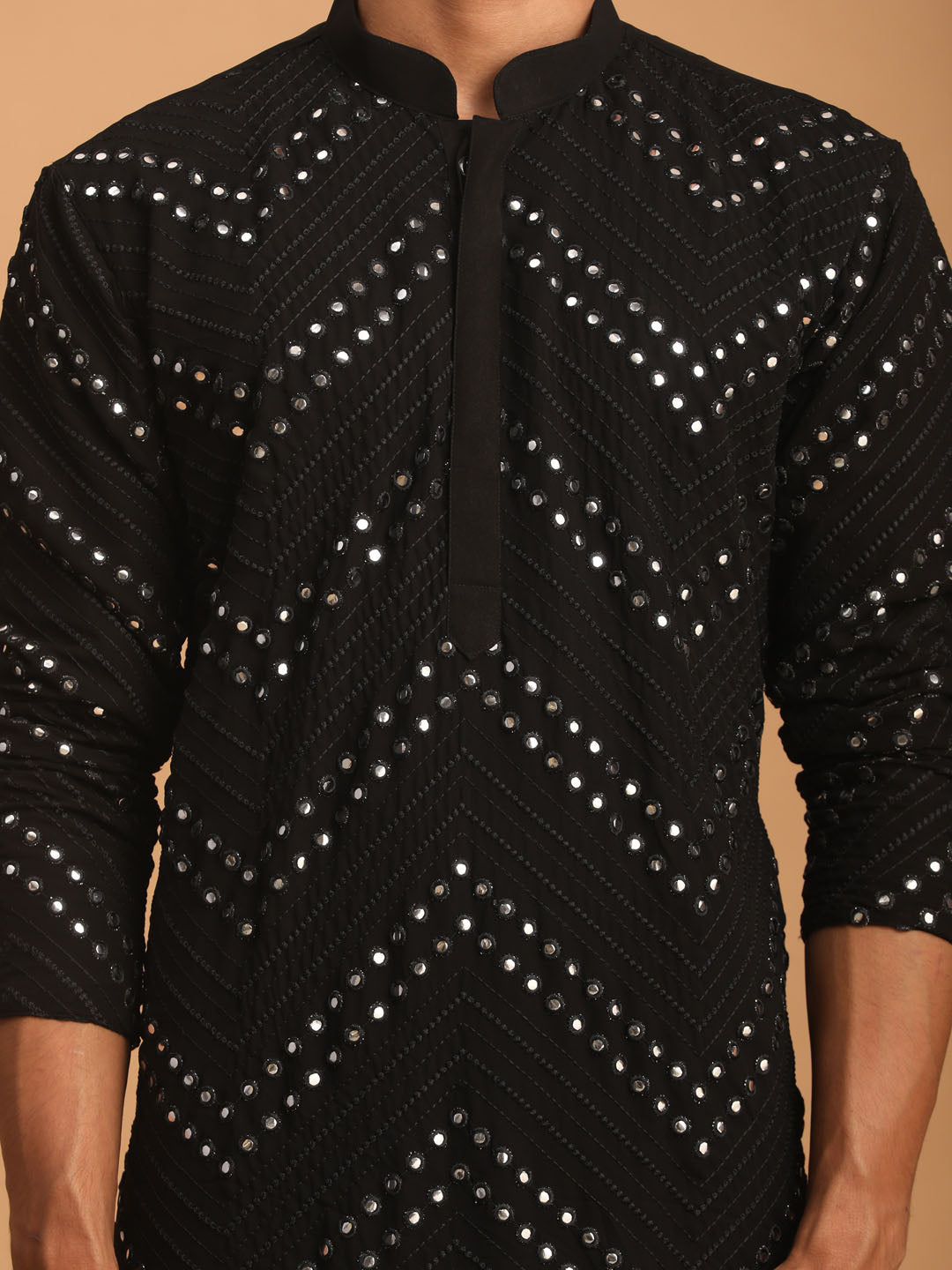 Men's Black Mirror Kurta Pyjama Set