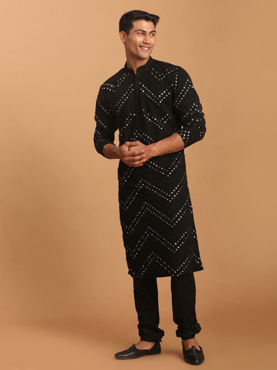 Men's Black Mirror Kurta Pyjama Set