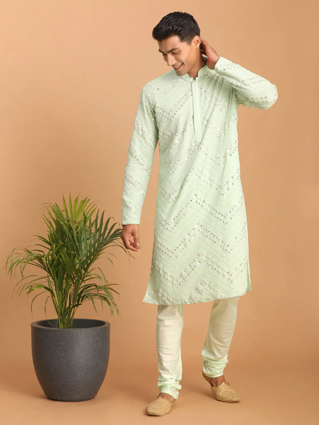 Men's Mint Green Mirror Kurta