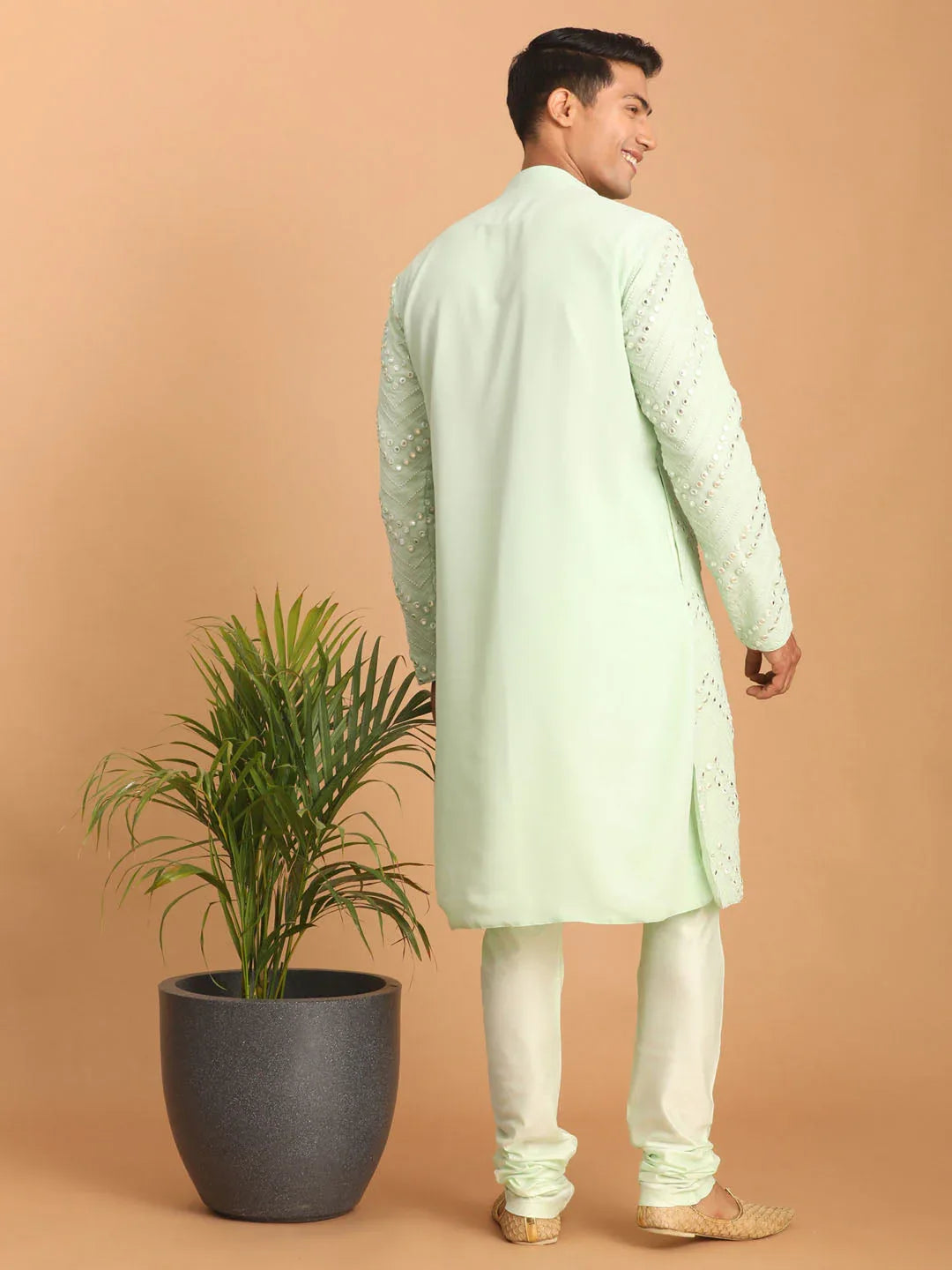 Men's Mint Green Mirror Kurta Pyjama Set