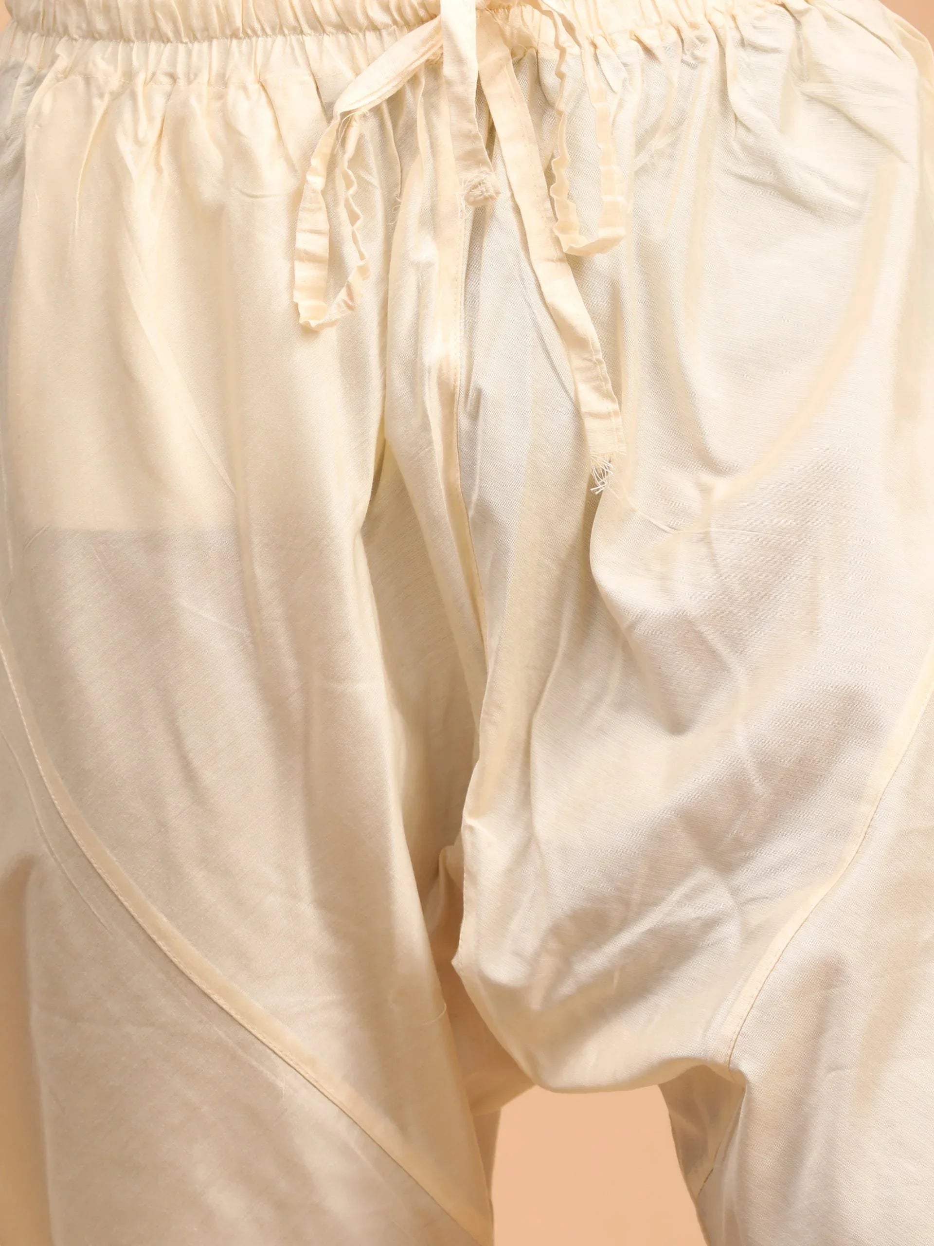 Men's Cream Pleated Kurta And Churidar Set With Mirror Dupatta