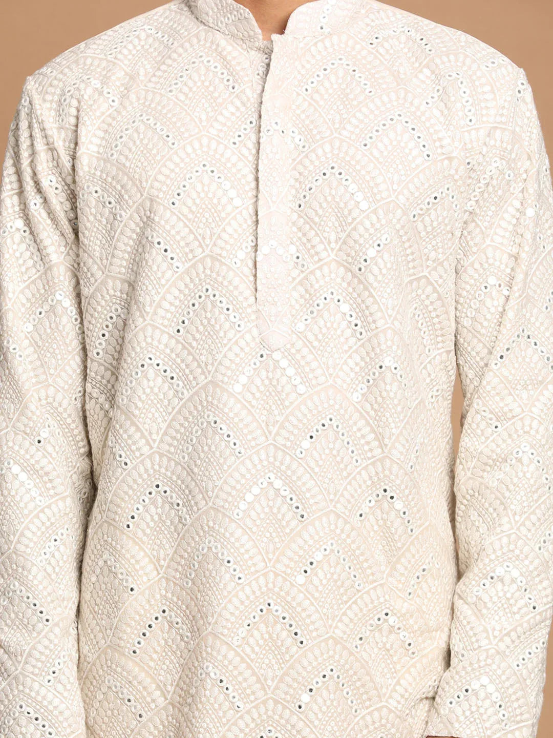 Men's Gray Ethnic Mirror Kurta
