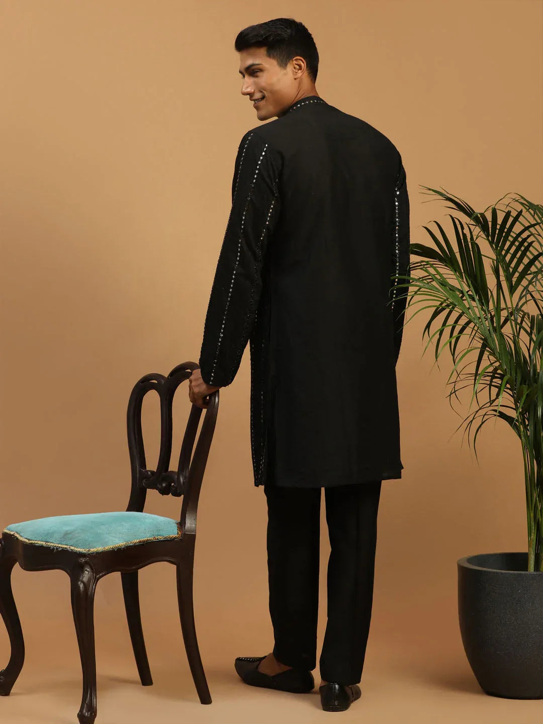 Men's Black Mirror Kurta Pant Set
