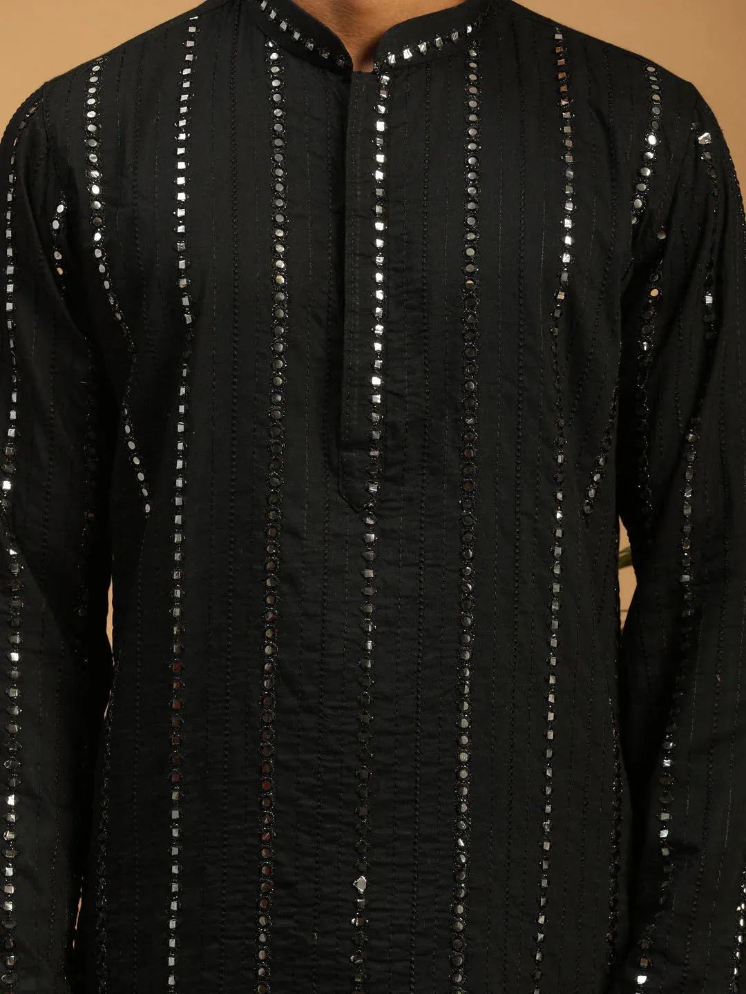Men's Black Mirror Kurta Pant Set