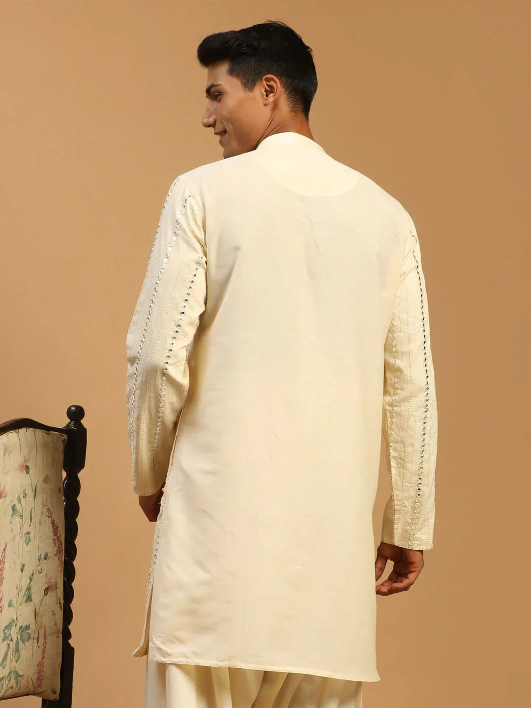 Men's Cream Mirror Kurta